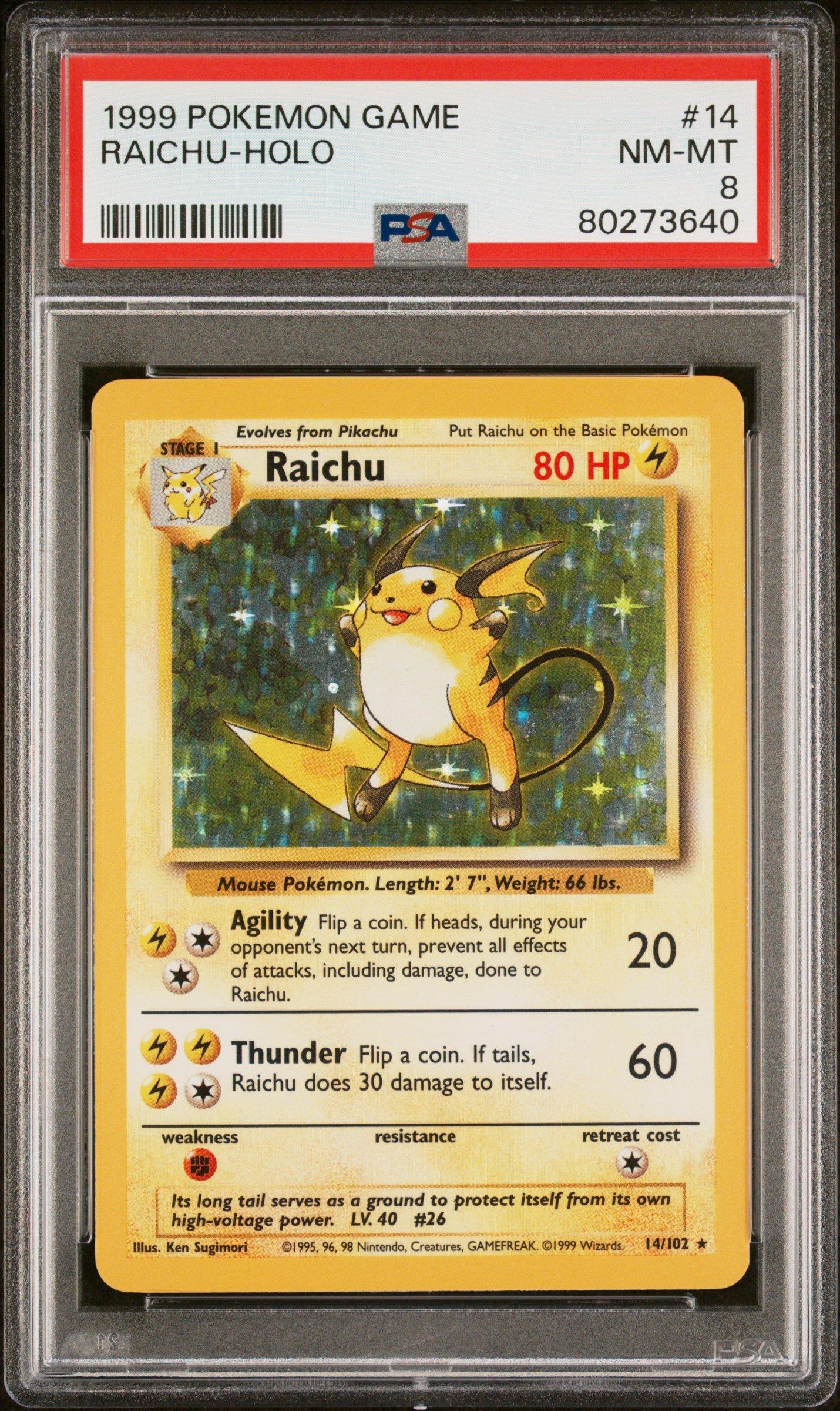 1999 Raichu シャドーレス　ライチュウ shadowless psa8 1999 Pokemon Game 14 Raichu-holo PSA 8 Graded Card | GameStop