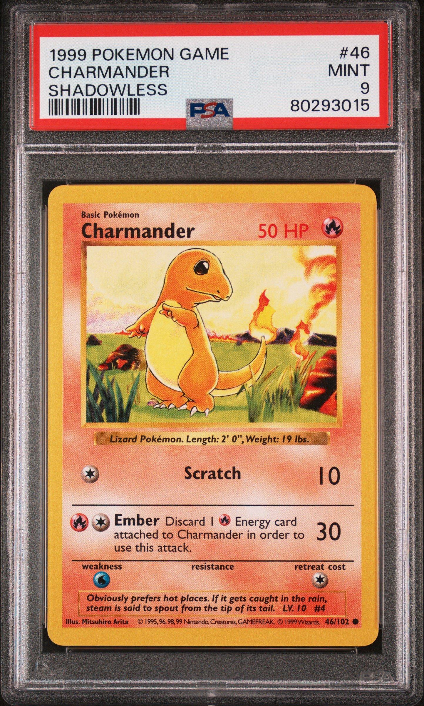 1999 Pokemon Game 46 Charmander Shadowless PSA 9 Graded Card