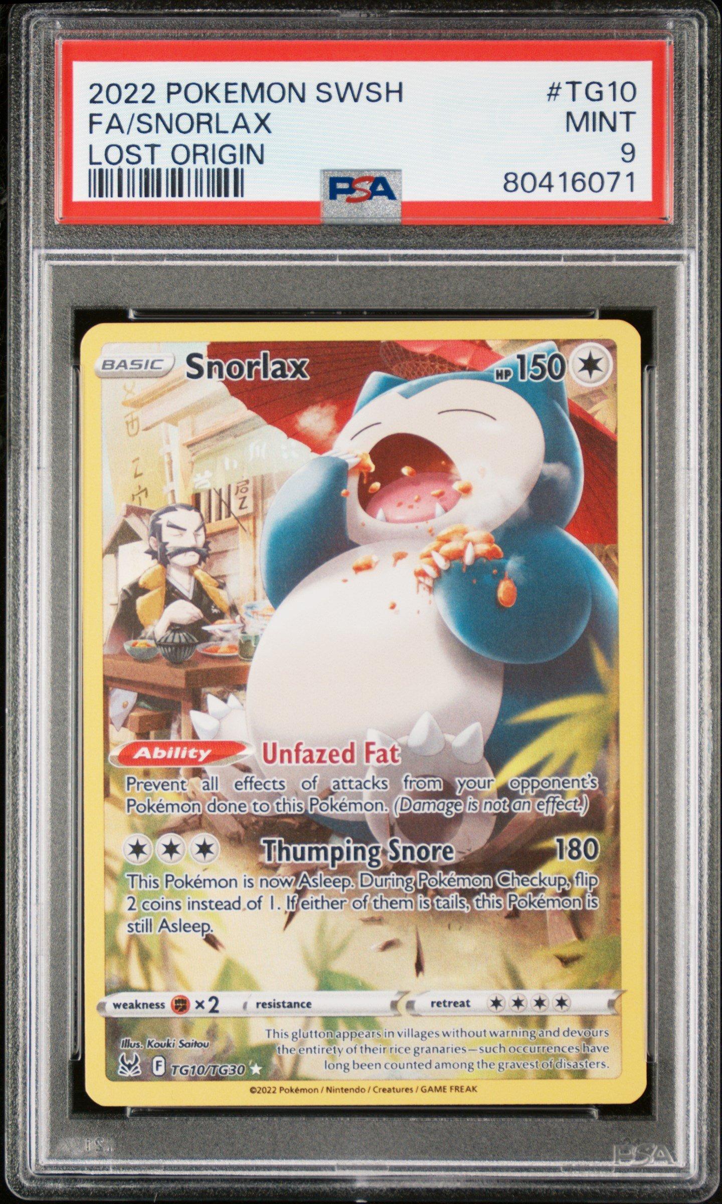 2022 Pokemon Sword & Shield Lost Origin Tg10 Full Art/snorlax PSA