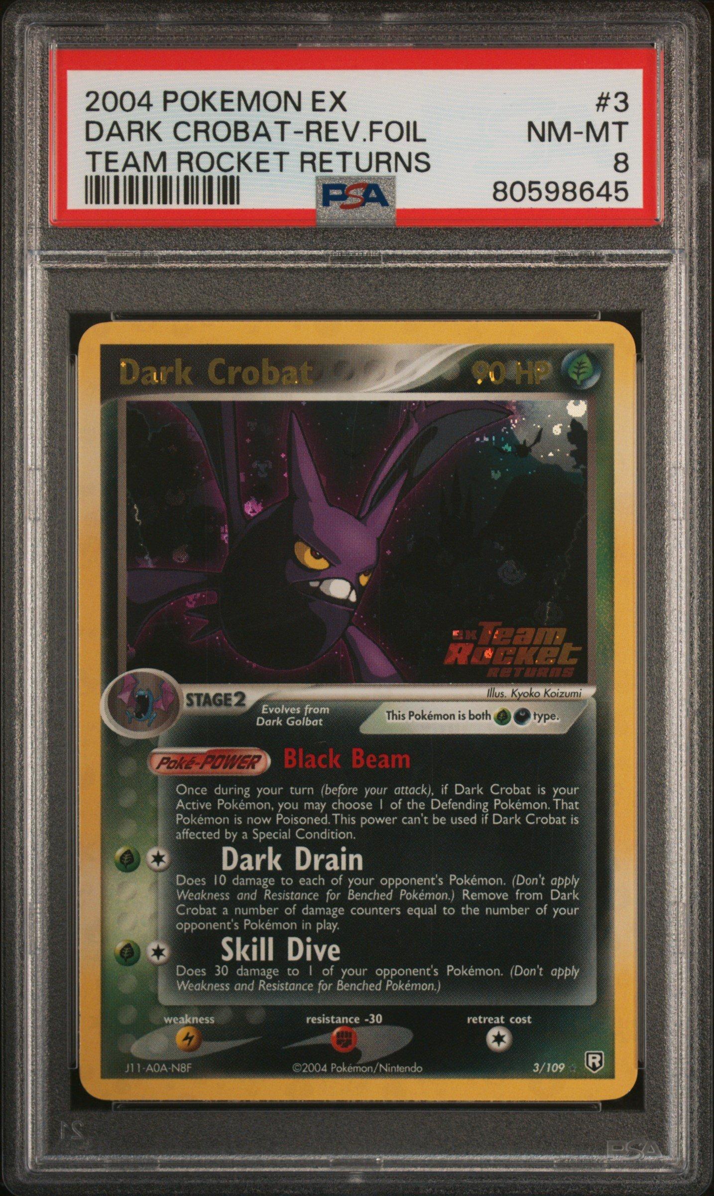 2004 Pokemon Ex Team Rocket Returns 3 Dark Crobat-reverse Foil PSA 8