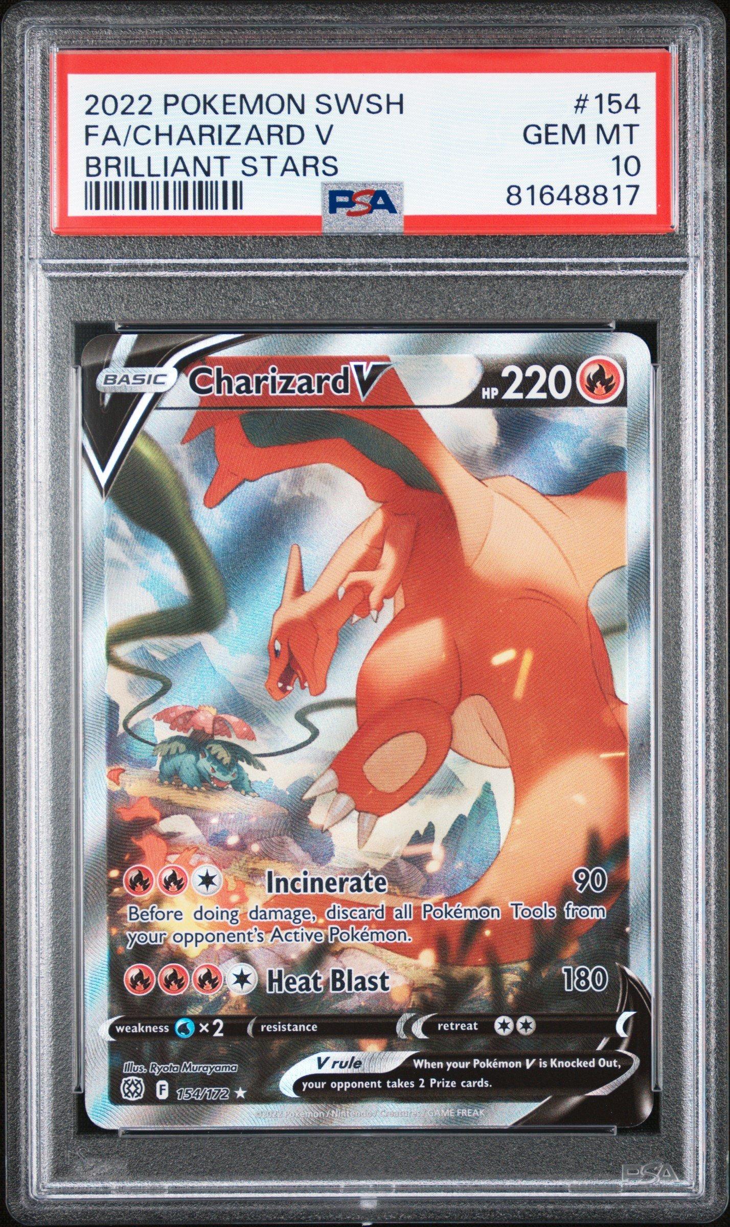 2022 Pokemon Sword & Shield Brilliant Stars 154 Full Art/charizard V PSA 10