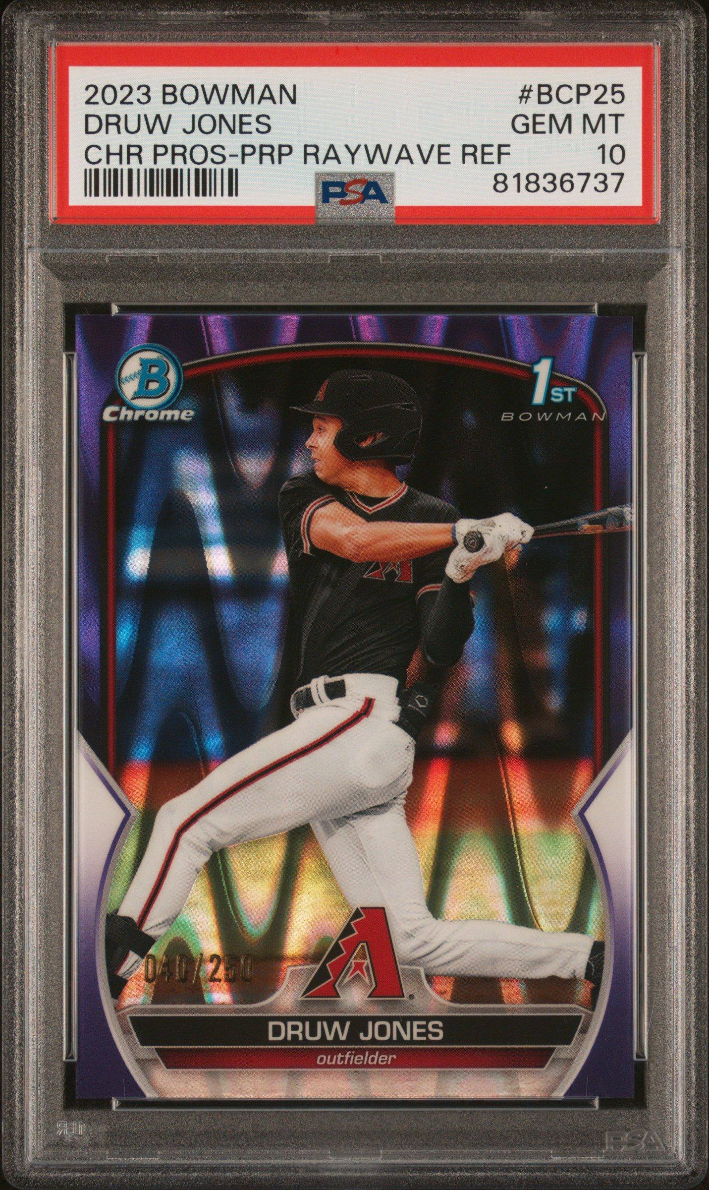 2023 Bowman Chrome Prospects Bcp25 Druw Jones Purple Raywave PSA 10