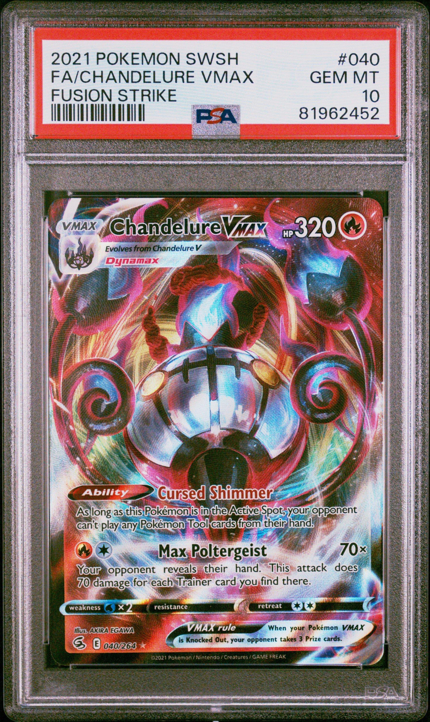 2021 Pokemon Sword & Shield Fusion Strike 040 Full Art/chandelure Vmax PSA 10