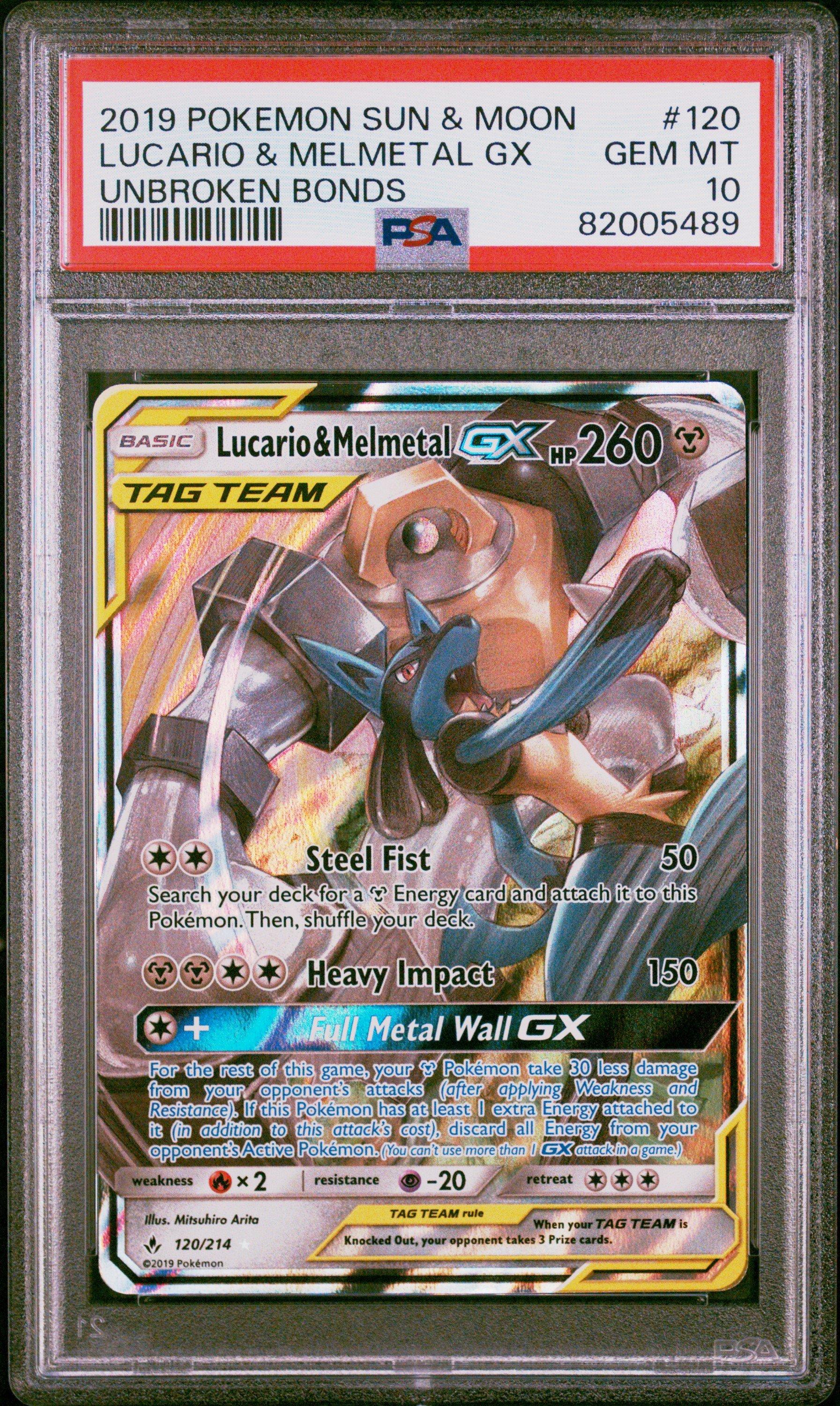 120 gx pokemon cards 2019 Pokemon Sun & Moon Unbroken Bonds 120 Lucario & Melmetal Gx PSA 10