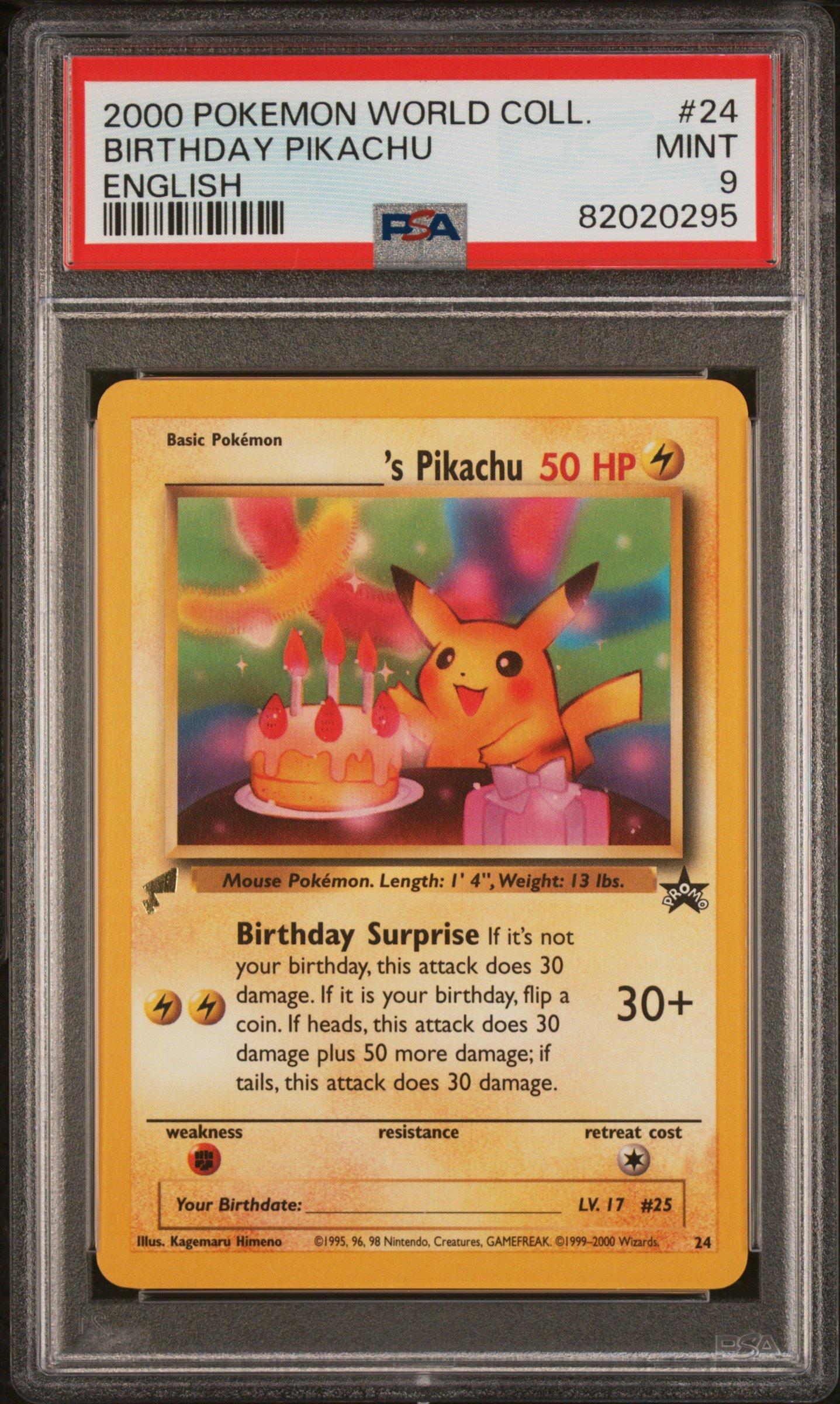 pokemon 2000 pikachu card 2000 Pokemon Pikachu World Collection 24 Birthday Pikachu English PSA 9