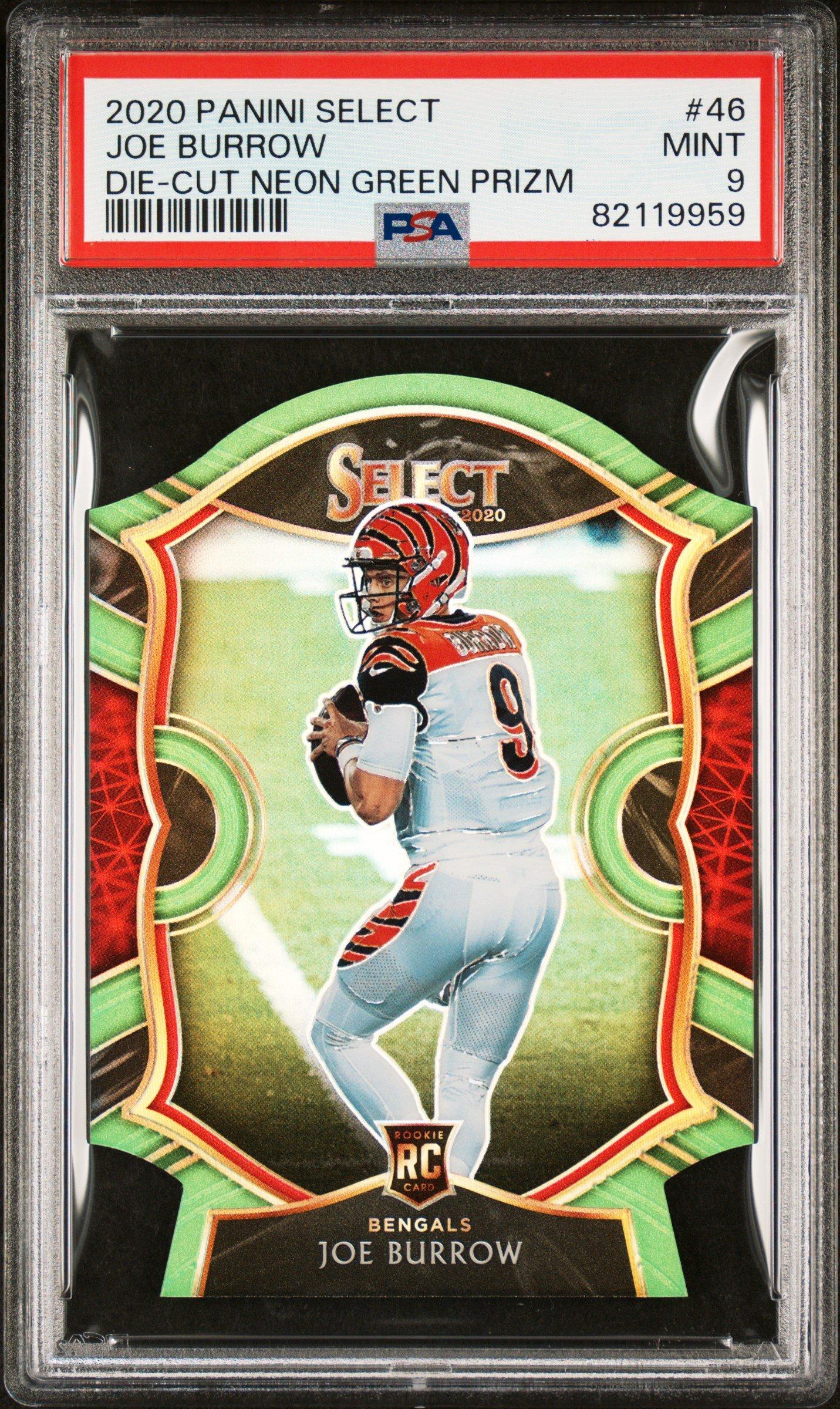 2020 Panini Select 46 Joe Burrow Die-cut Neon Green Prizm PSA 9