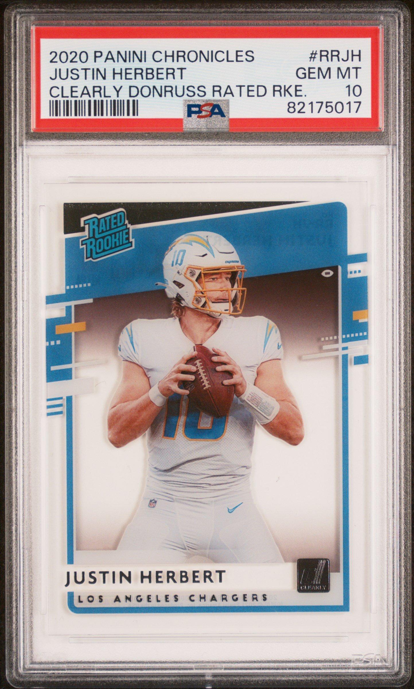 2020 Panini Chronicles Clearly Donruss Rated Rookies Rrjh Justin Herbert PSA 10