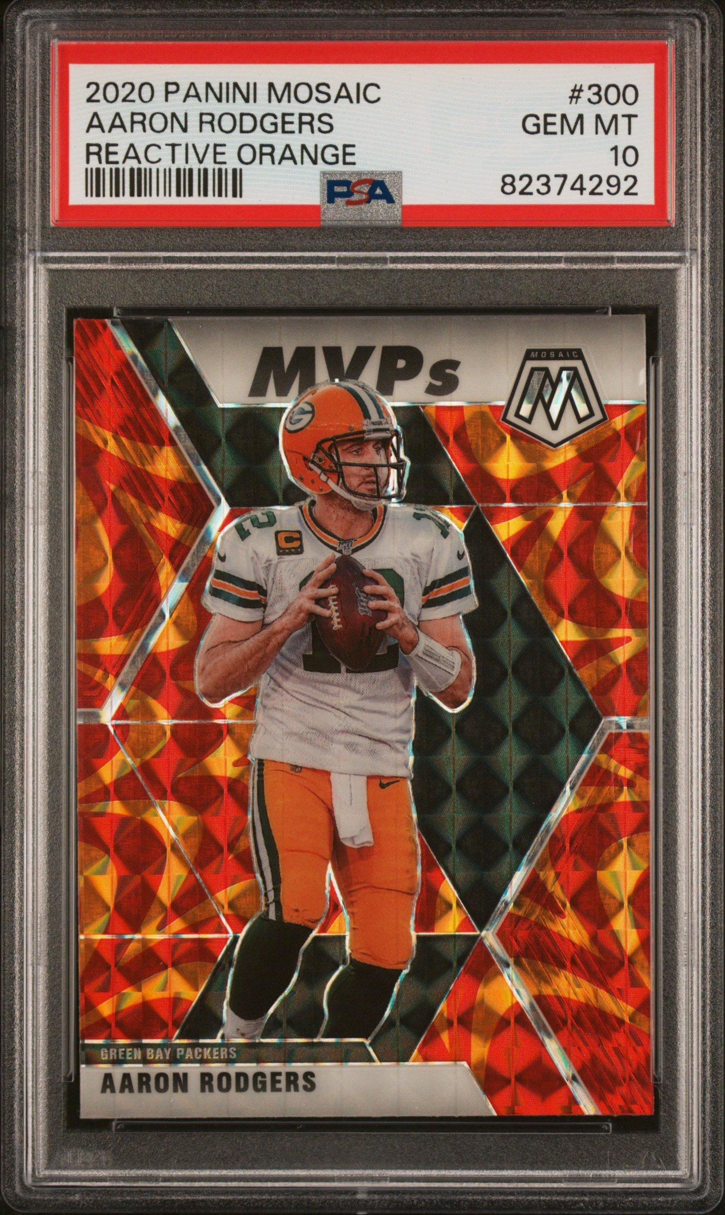 2020 Panini Mosaic 300 Aaron Rodgers Reactive Orange PSA 10 Graded