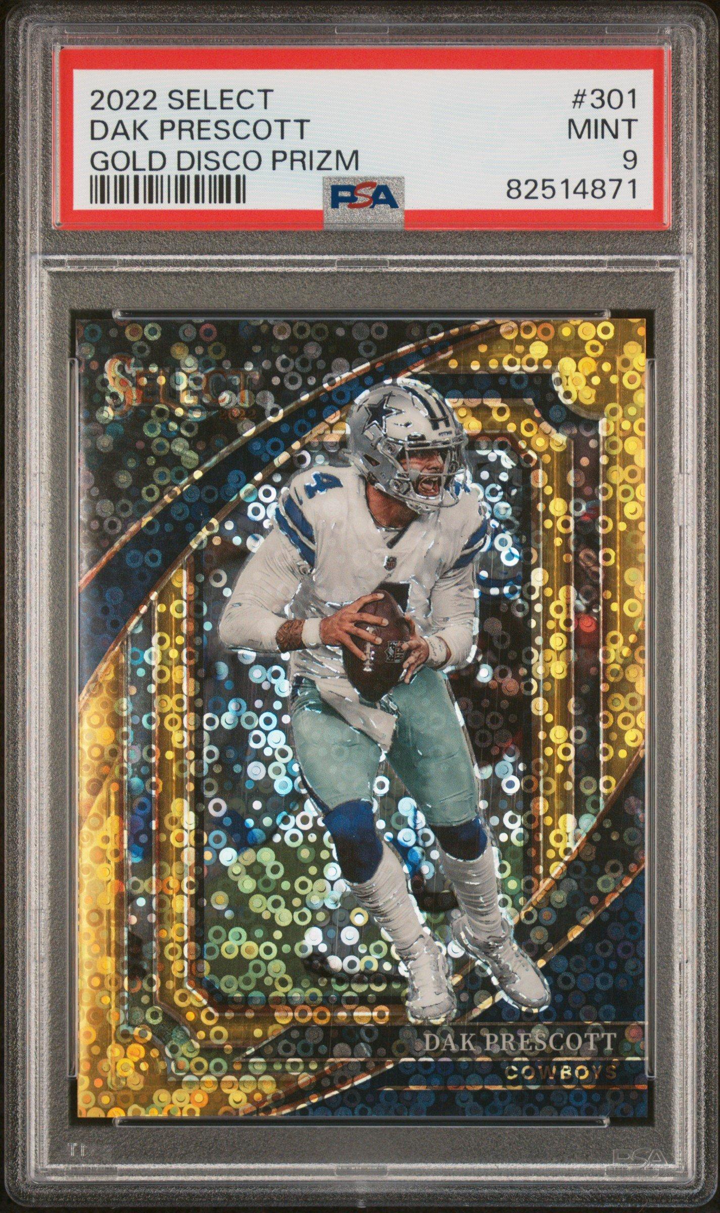 2022 Panini Select 301 Dak Prescott Gold Disco Prizm PSA 9