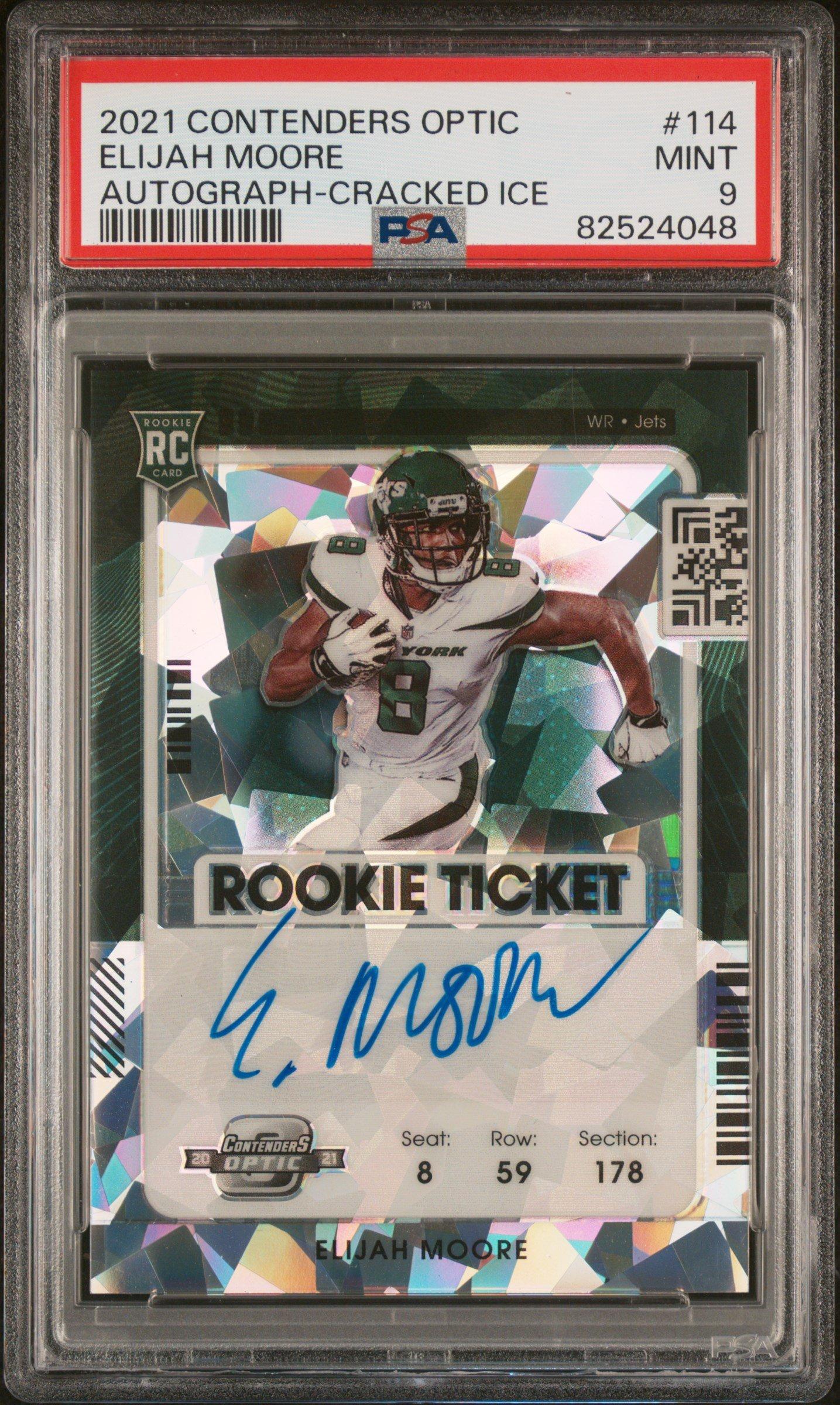 2021 Panini Contenders Optic 114 Elijah Moore Autograph-cracked Ice PSA 9