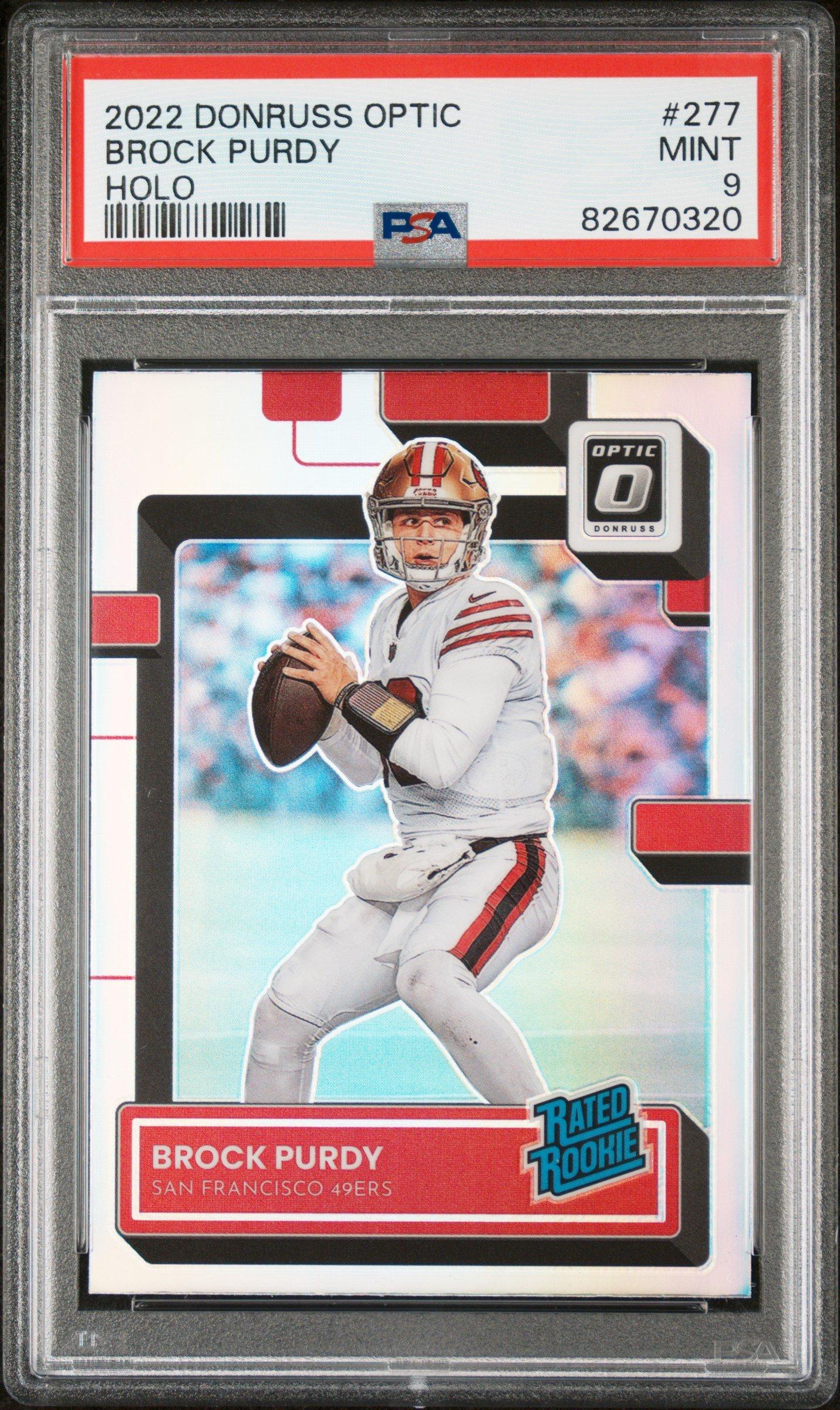 2022 Panini Donruss Optic 277 Brock Purdy Holo PSA 9 Graded Card