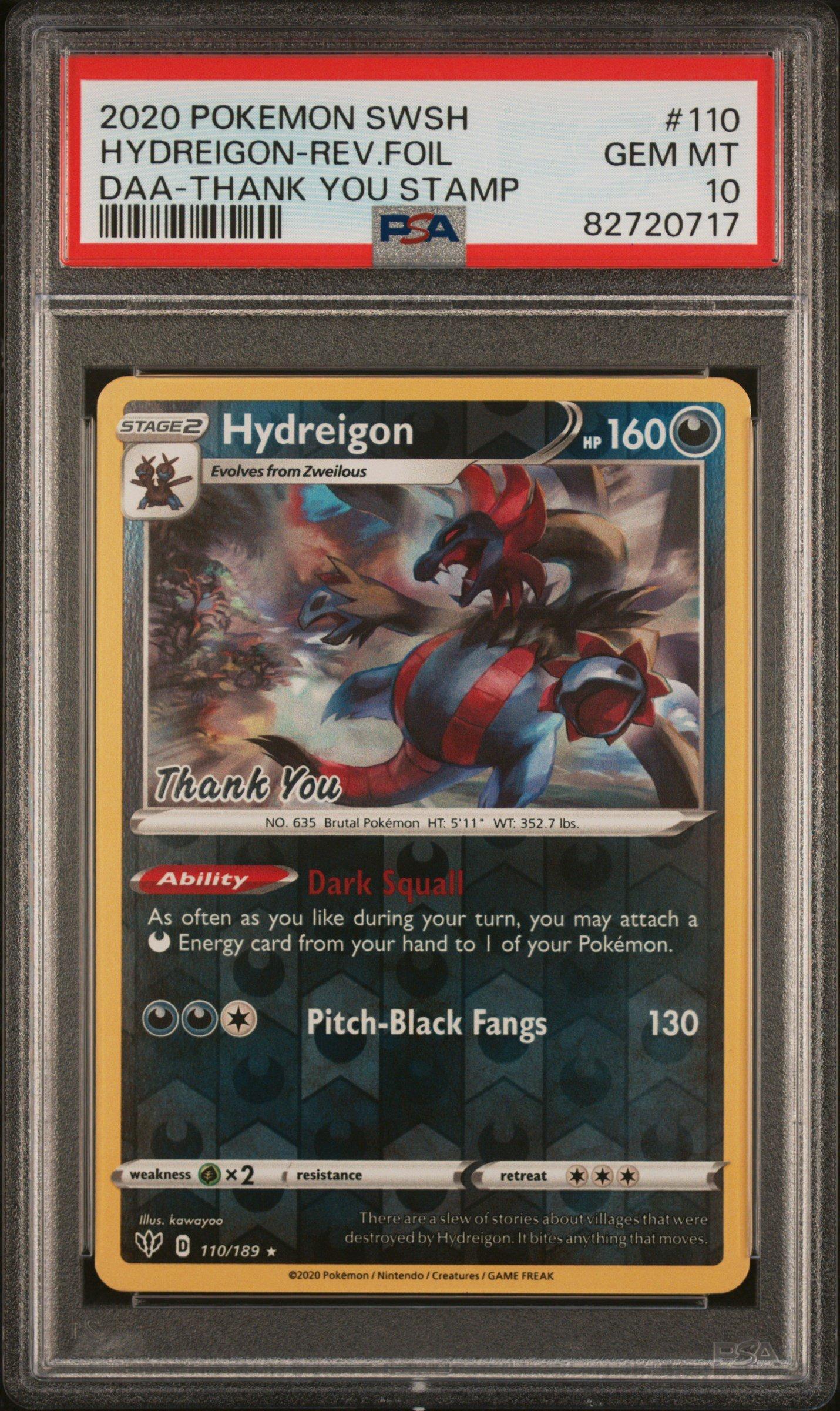 2020 Pokemon Sword & Shield Darkness Ablaze 110 Hydreigon-reverse Foil Thank  You Stamp PSA 10 Graded Card | GameStop