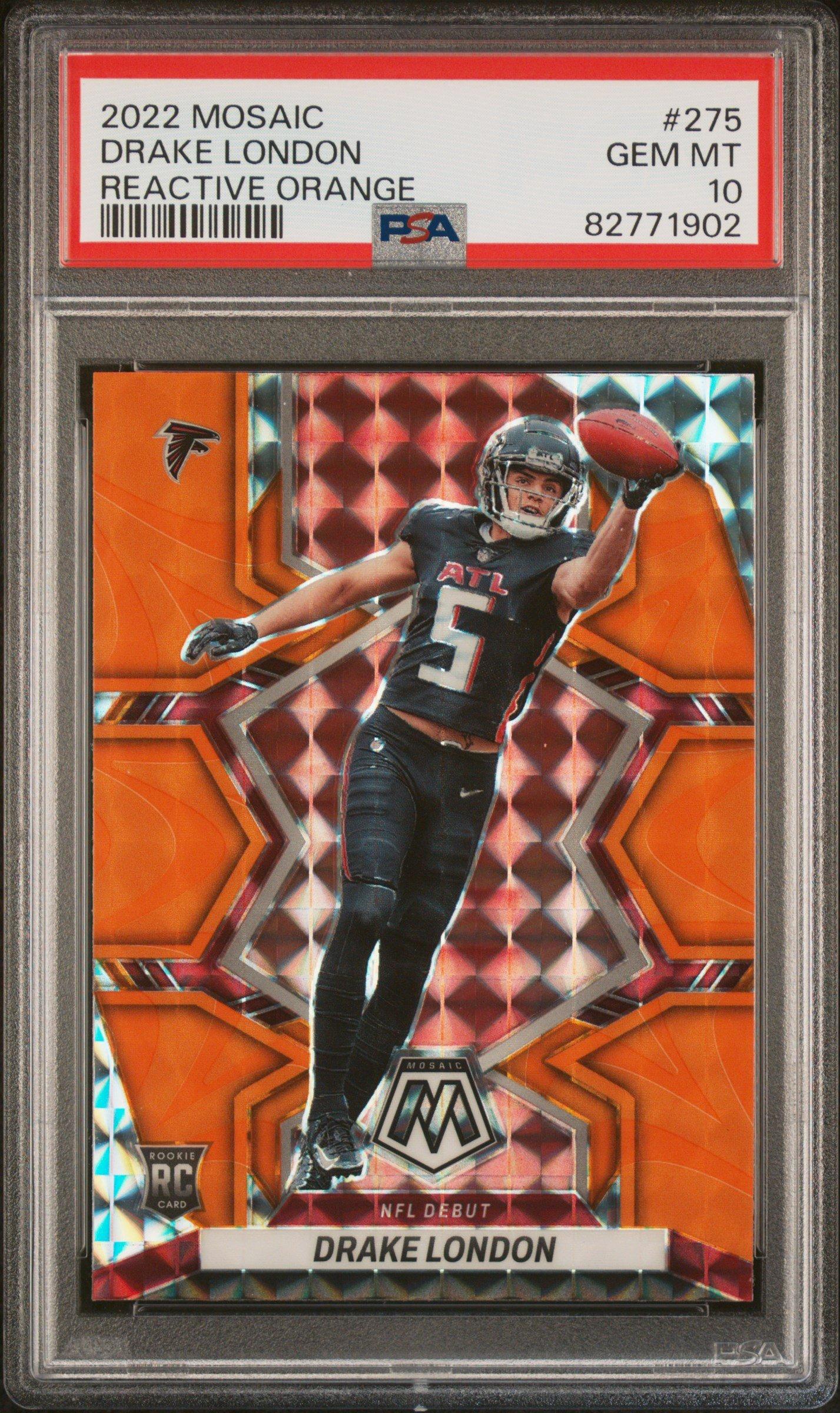 2022 Panini Mosaic 275 Drake London Reactive Orange PSA 10