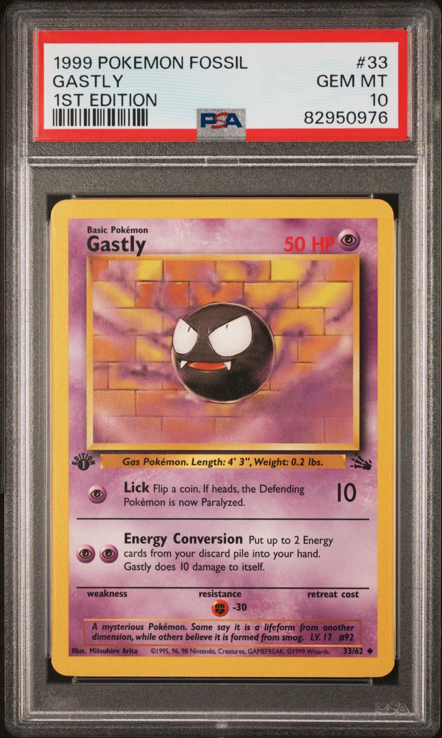 first edition gastly pokemon card cards Pokemon #33 Fossil 1st Edition PSA 10 Base Set 1st Edition Type Gastly  Base Set First