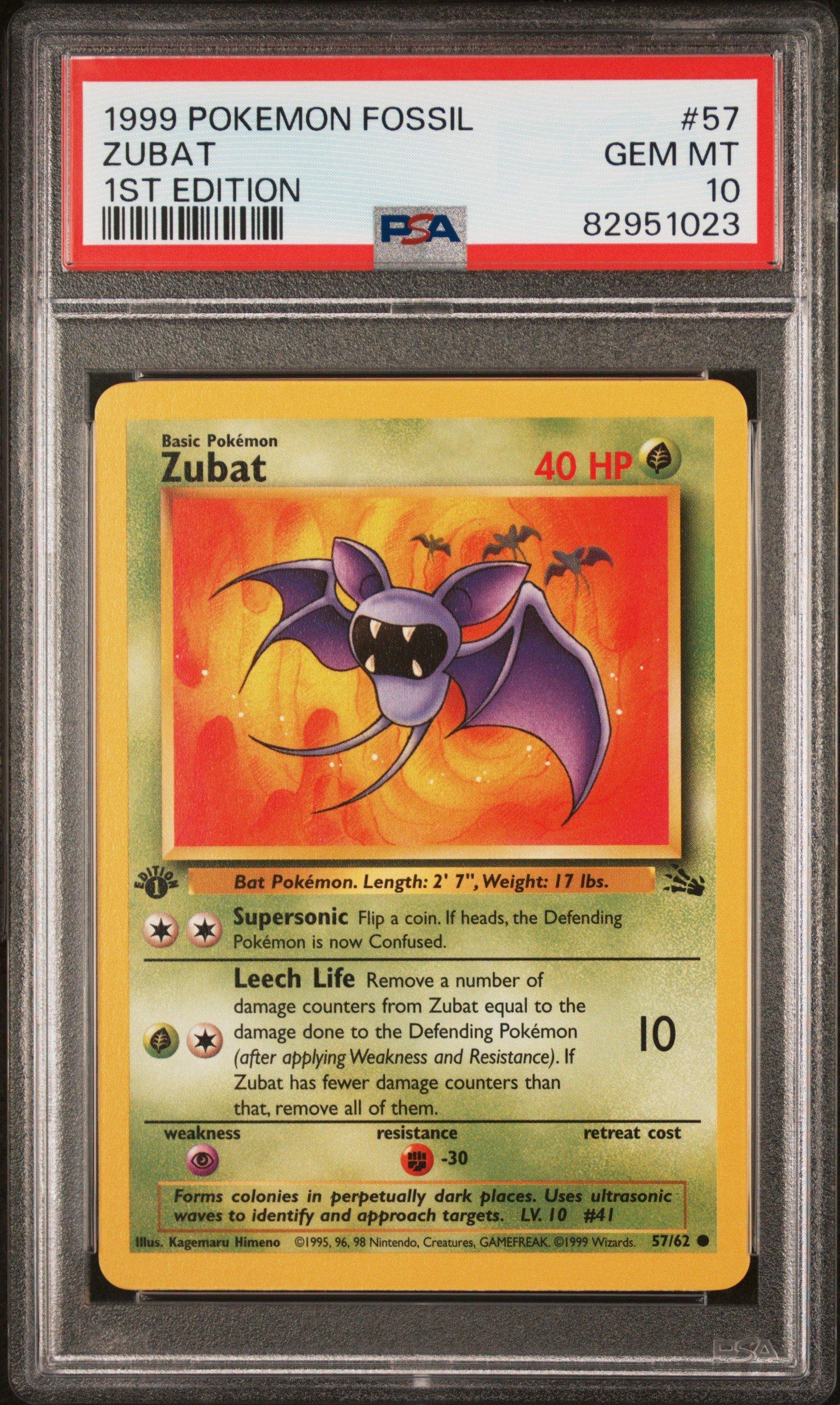1999 Pokemon Fossil 57 Zubat 1st Edition PSA 10