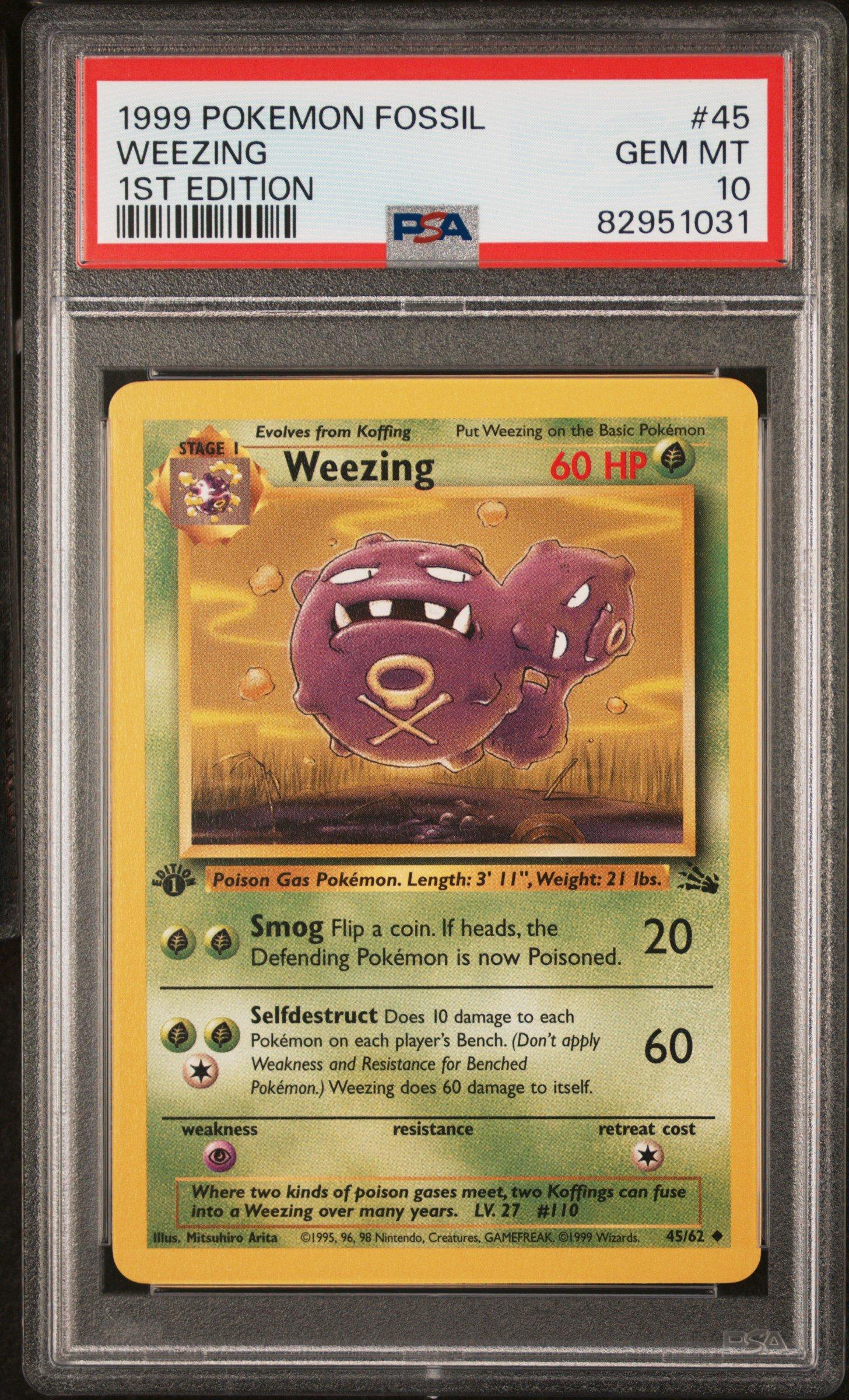 1999 Pokemon Fossil 45 Weezing 1st Edition PSA 10