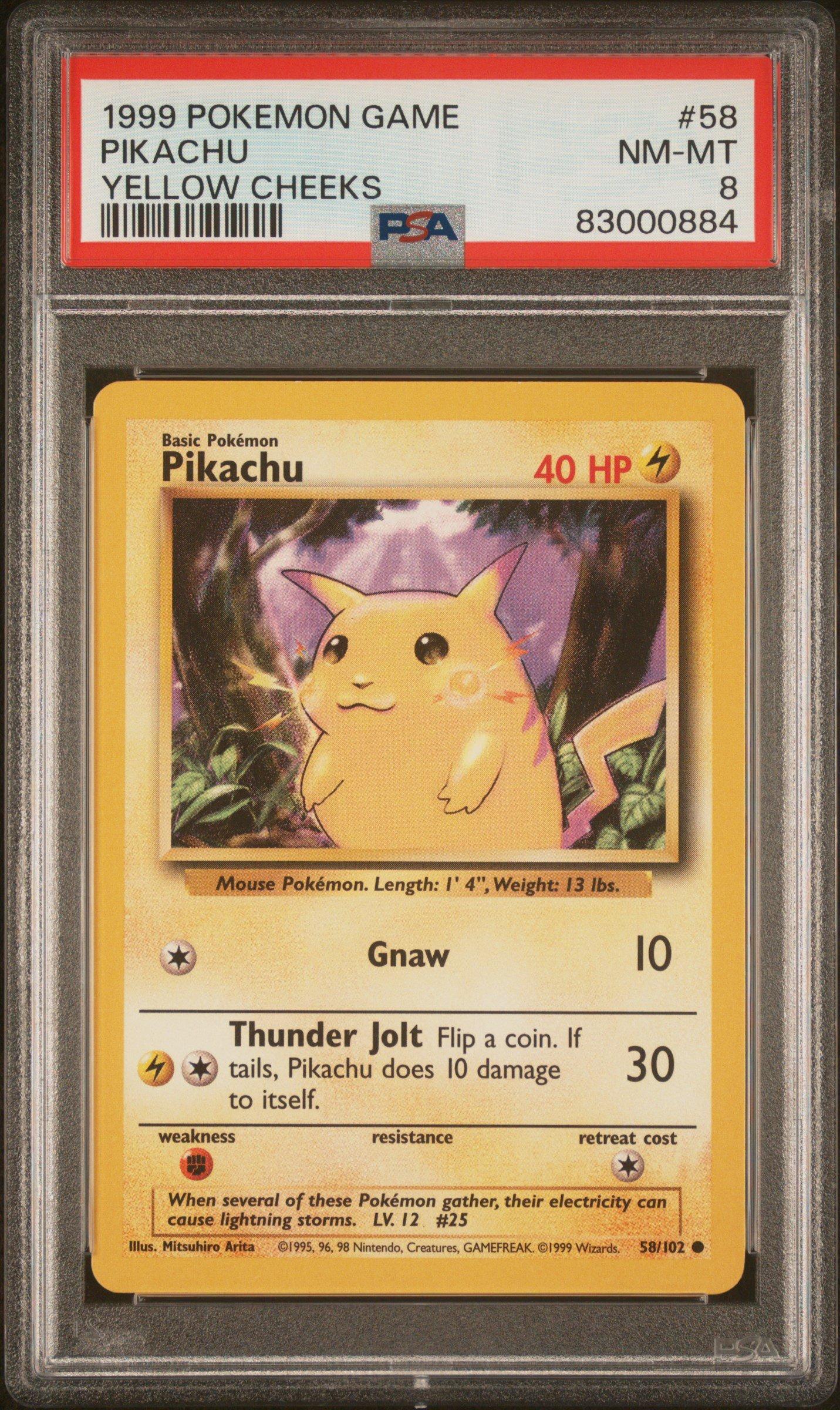 1999 Pokemon Game 58 Pikachu Yellow Cheeks PSA 8 Graded Card