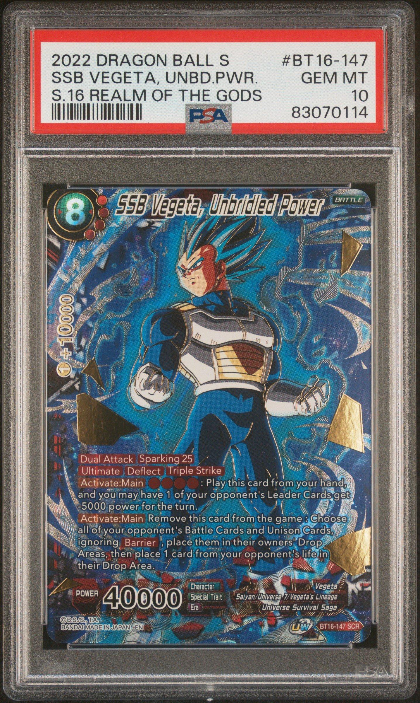 2022 Dragon Ball Super Card Game Series 16 Realm Of The Gods Bt16-147 Ssb  Vegeta, Unbridled Power Secret Rare PSA 10 Graded Card | GameStop