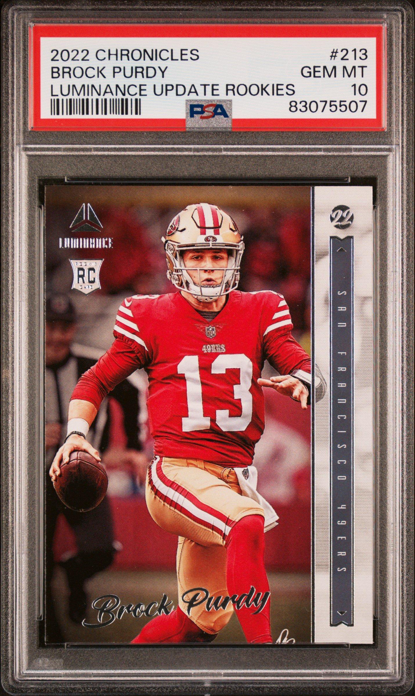 2022 Panini Chronicles Luminance Update Rookies 213 Brock Purdy PSA