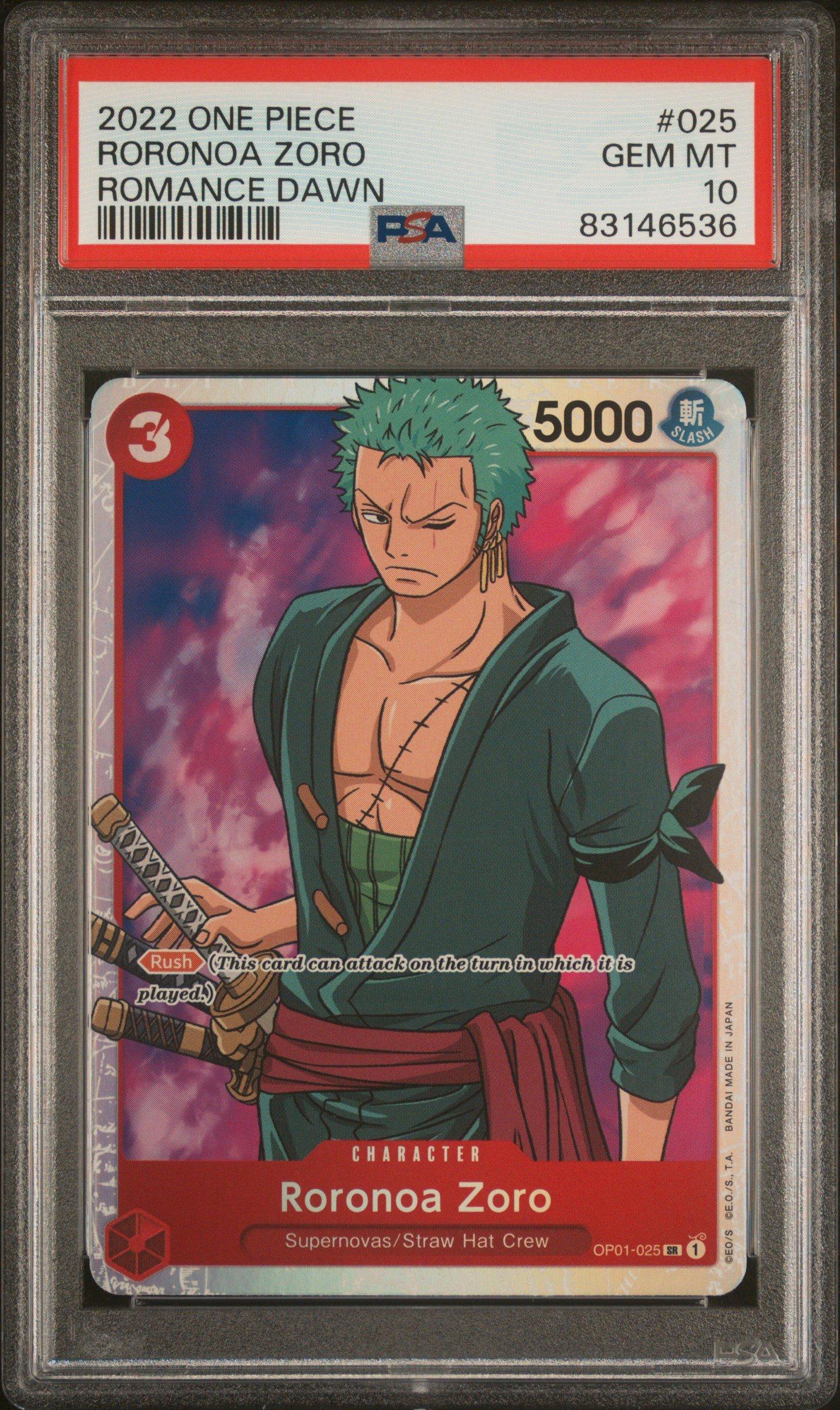 2022 One Piece Romance Dawn 025 Roronoa Zoro PSA 10 Graded Card