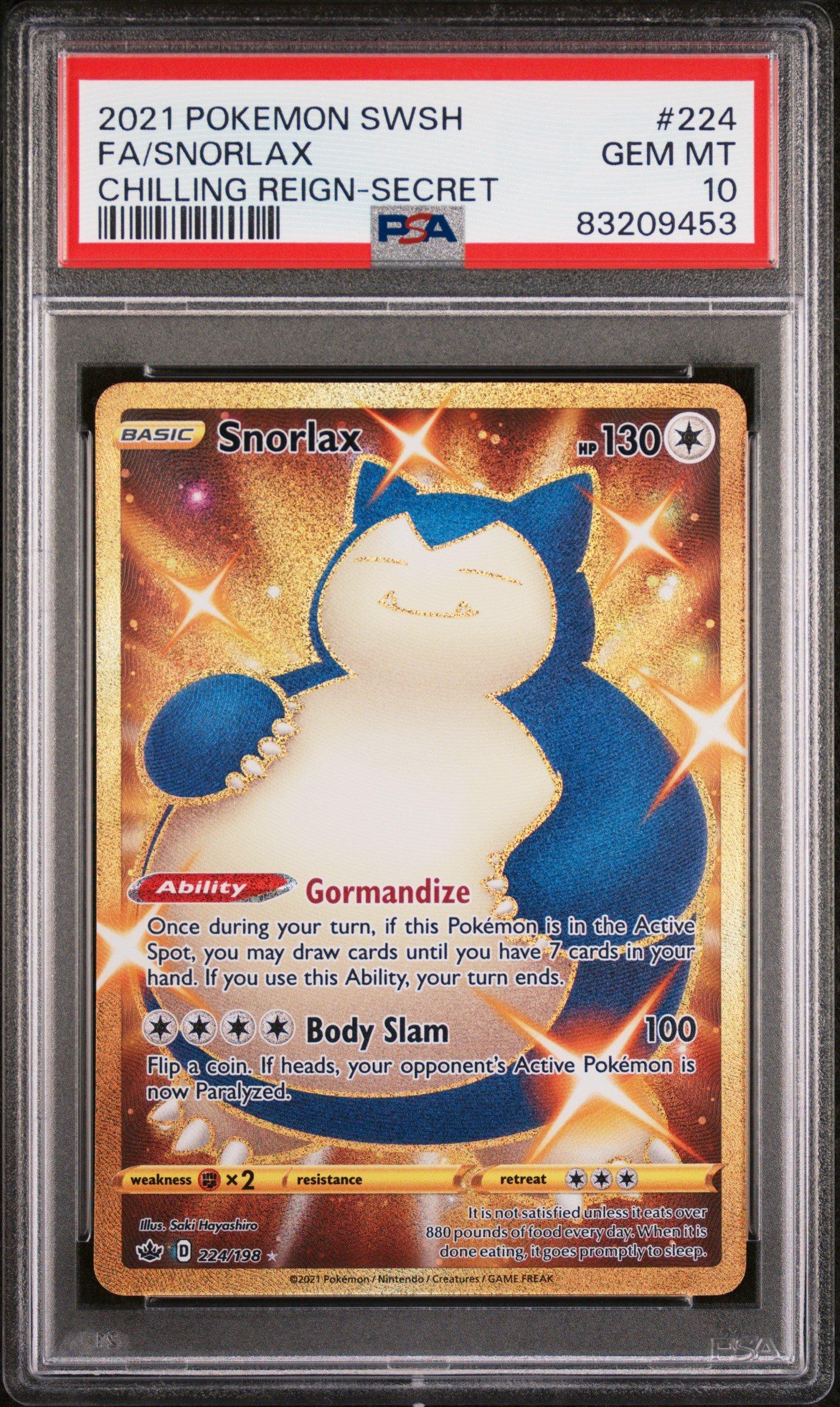 pokemon gold snorlax card Chilling Reign 224/198 Subgrades BGS 9 the Defending Pokmon is now Paralyzed Pokmon TCG Chinese Sword &