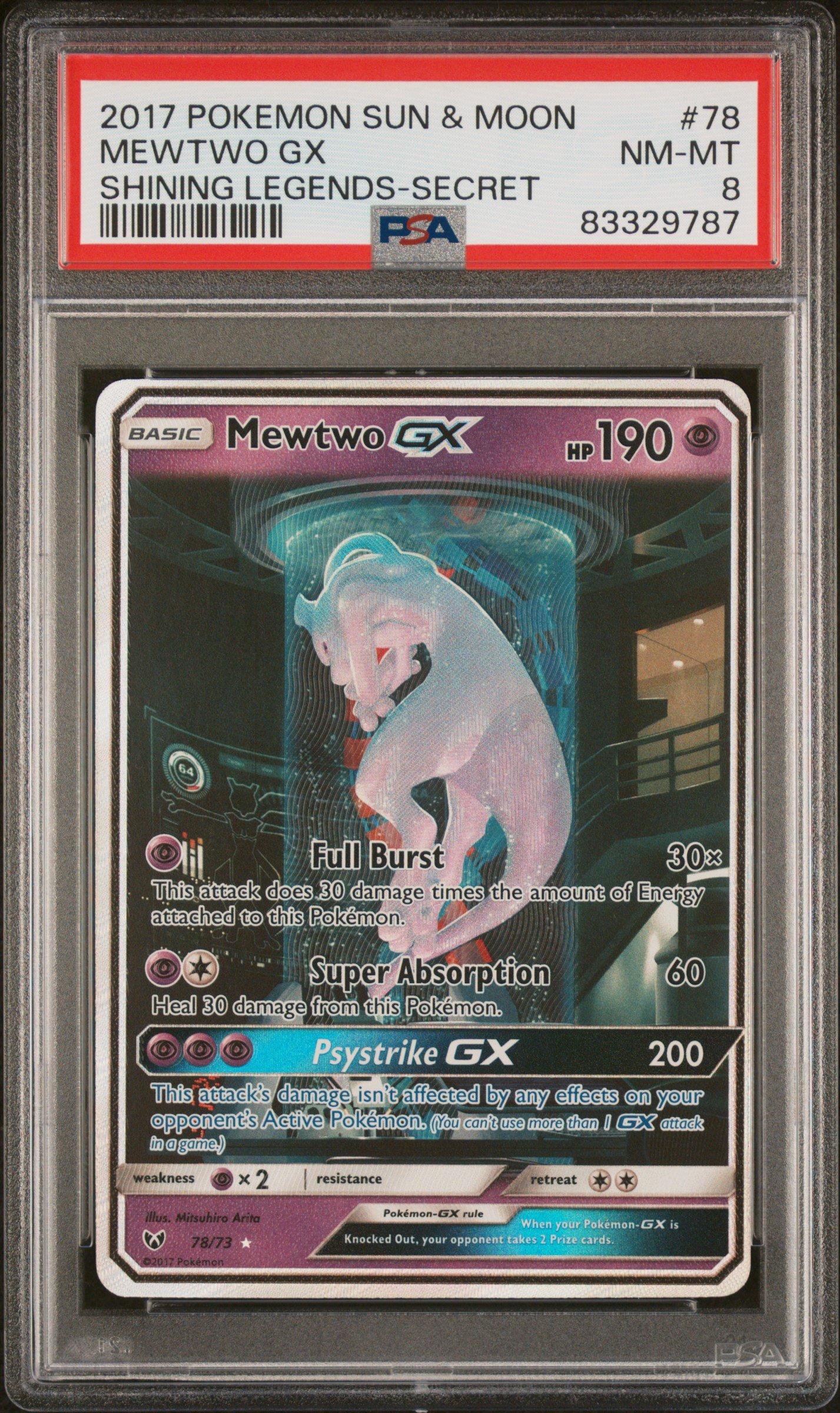 2017 Pokemon Sun & Moon Shining Legends 78 Mewtwo Gx Secret PSA 8