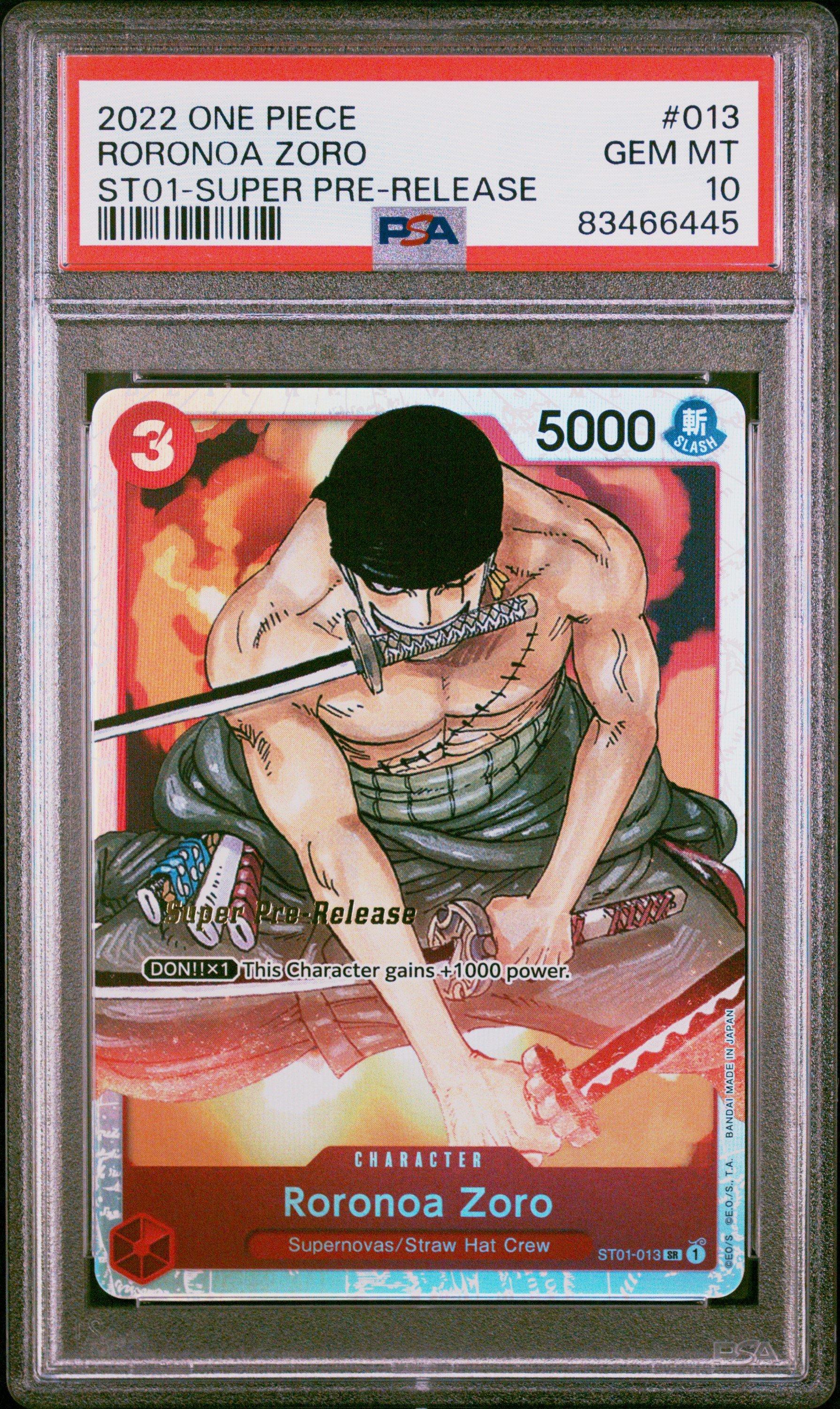 2022 One Piece Starter Deck St01-straw Hat Crew 013 Roronoa Zoro Super Pre-release PSA 10