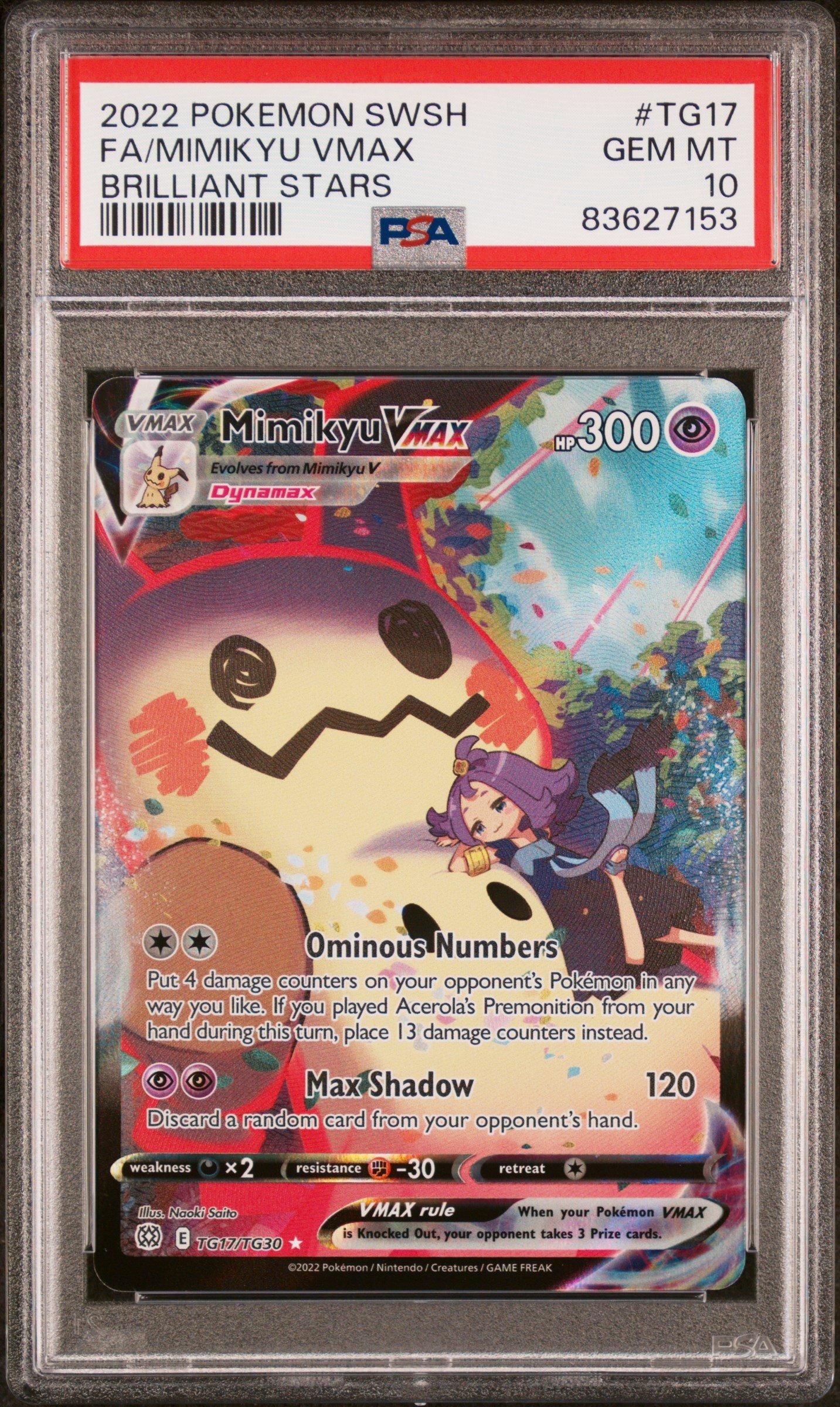 2022 Pokemon Sword & Shield Brilliant Stars Tg17 Fa/mimikyu Vmax PSA 10