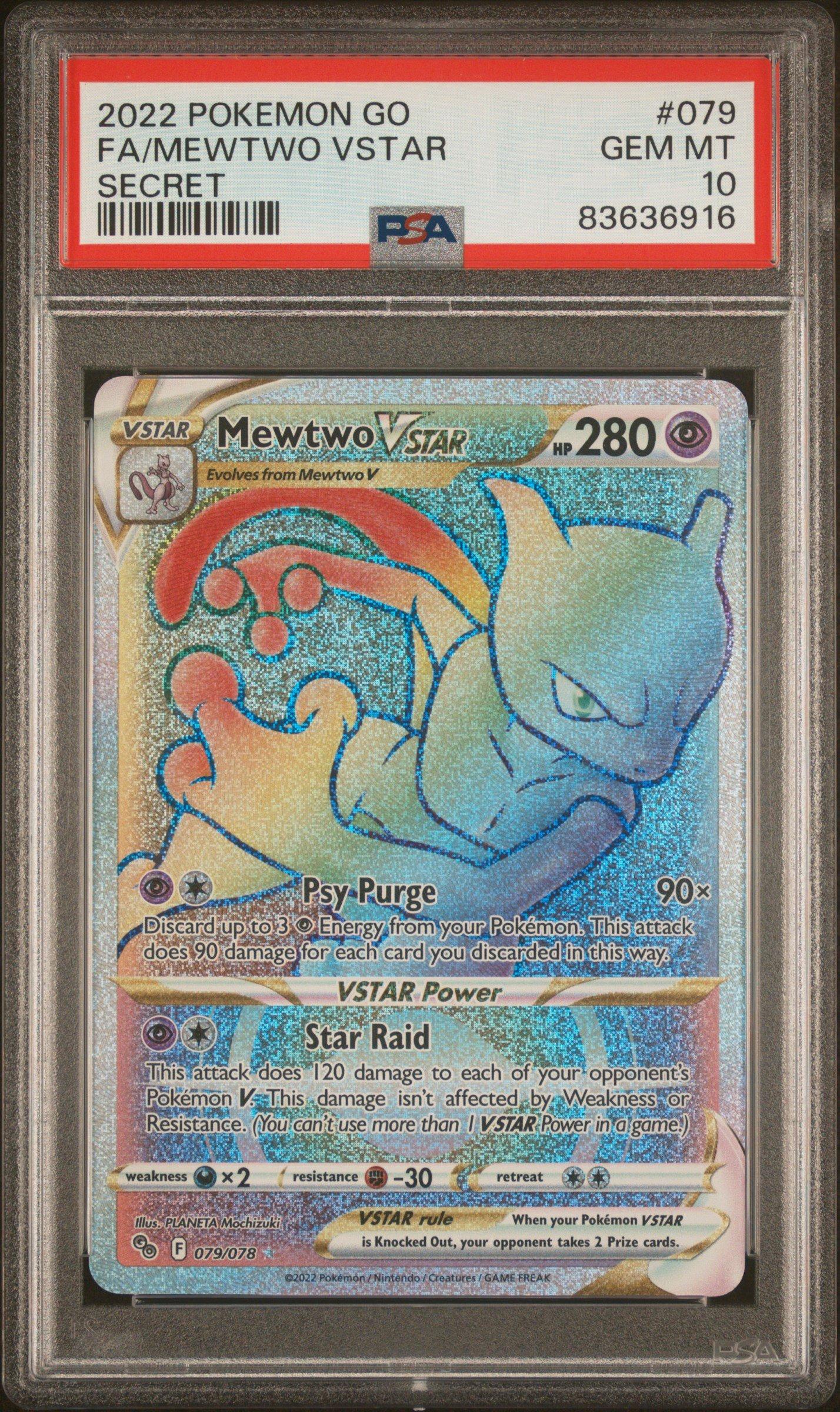 2022 Pokemon Go 079 Full Art/mewtwo Vstar Secret PSA 10 Graded