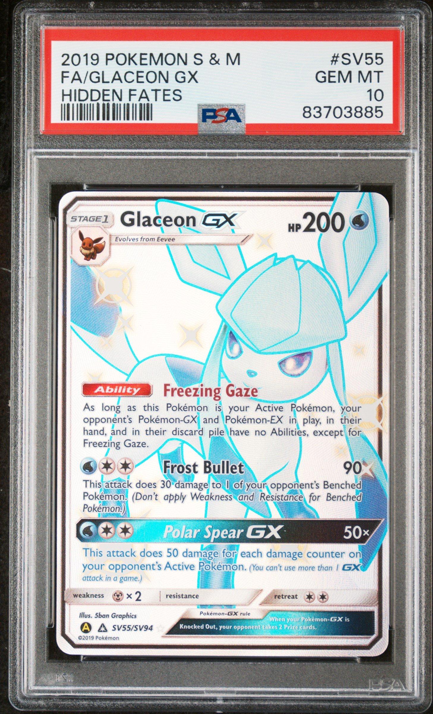 2019 Pokemon Sun & Moon Hidden Fates Sv55 Full Art/glaceon Gx PSA