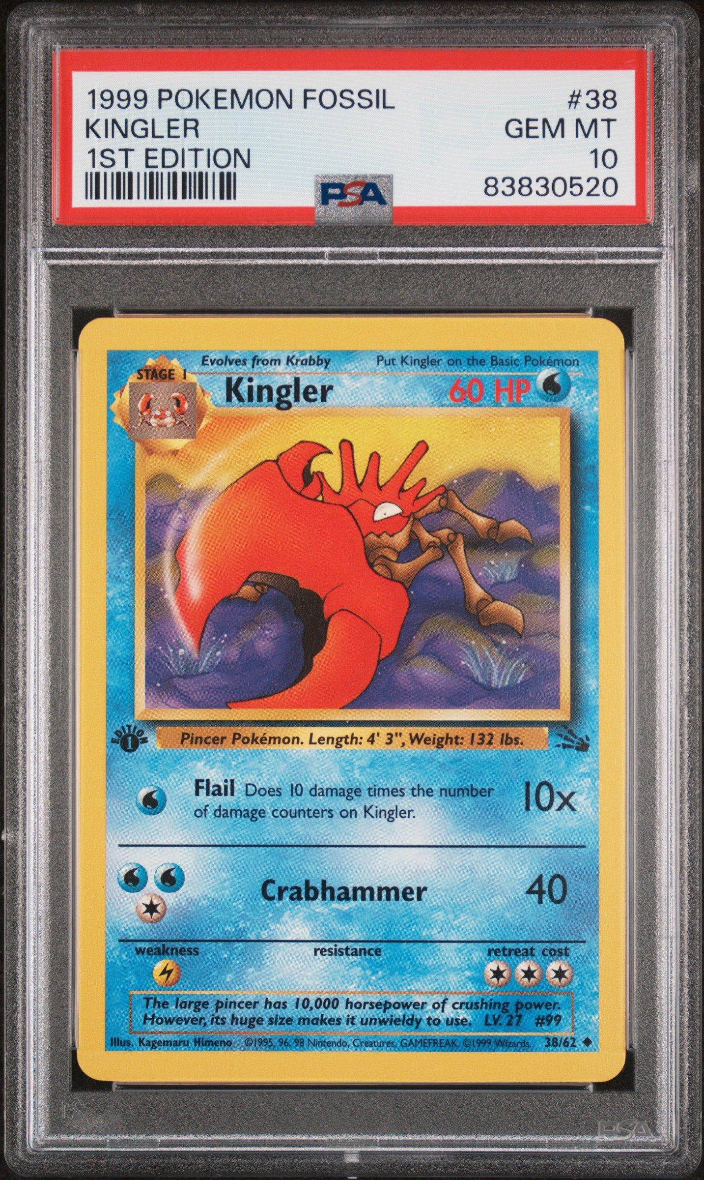 first edition psa 10 pokemon cards Charizard - 1st Base Set CGC Gem Mint Released in the late 90s 1999 Pokemon Fossil 38 Kingler