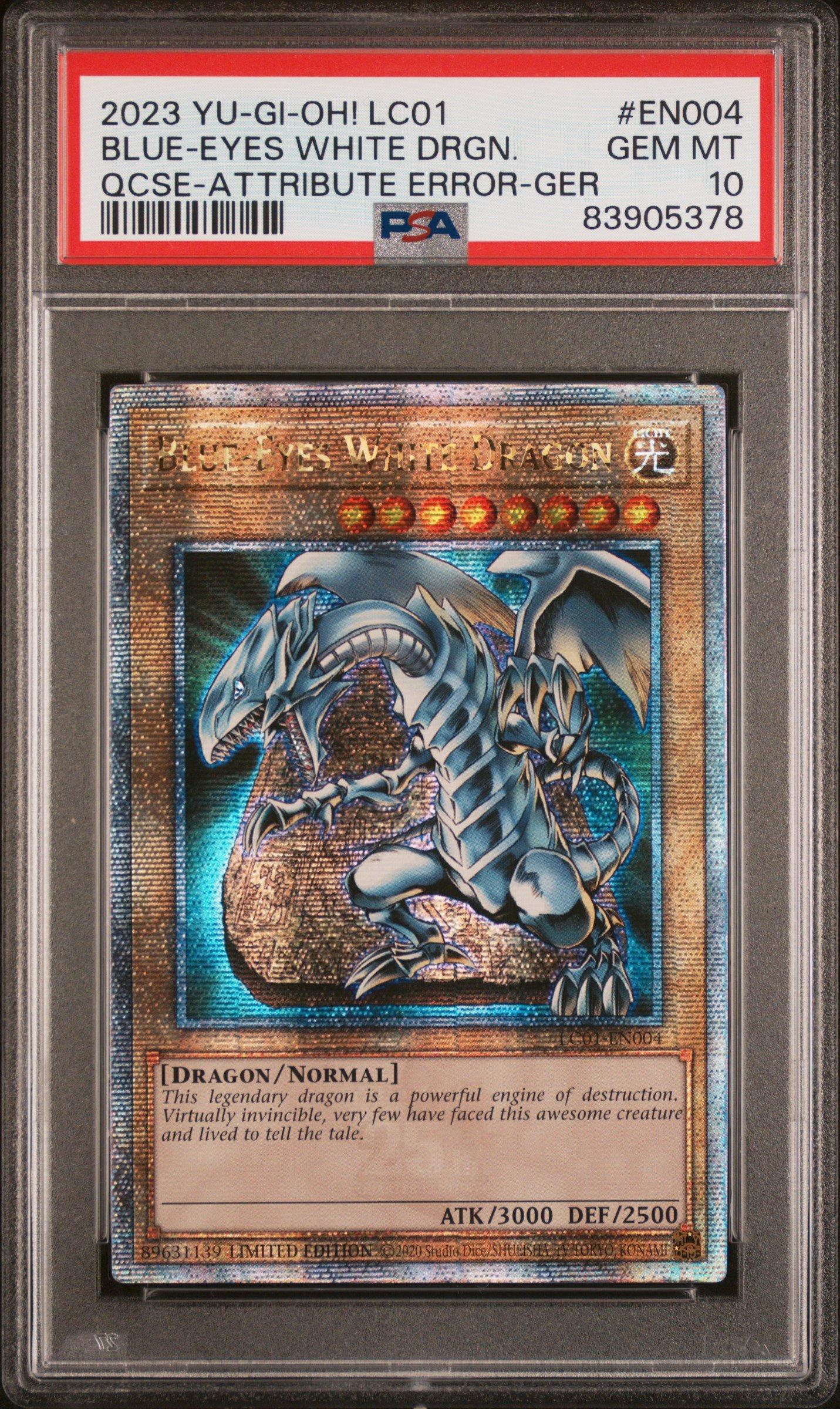 2023 Yu-gi-oh! Lc01-legendary Collection: 25th Anniversary Edition En004 Blue-eyes White Dragon Quarter Century Secret Rare-attribute Error-german PSA 10