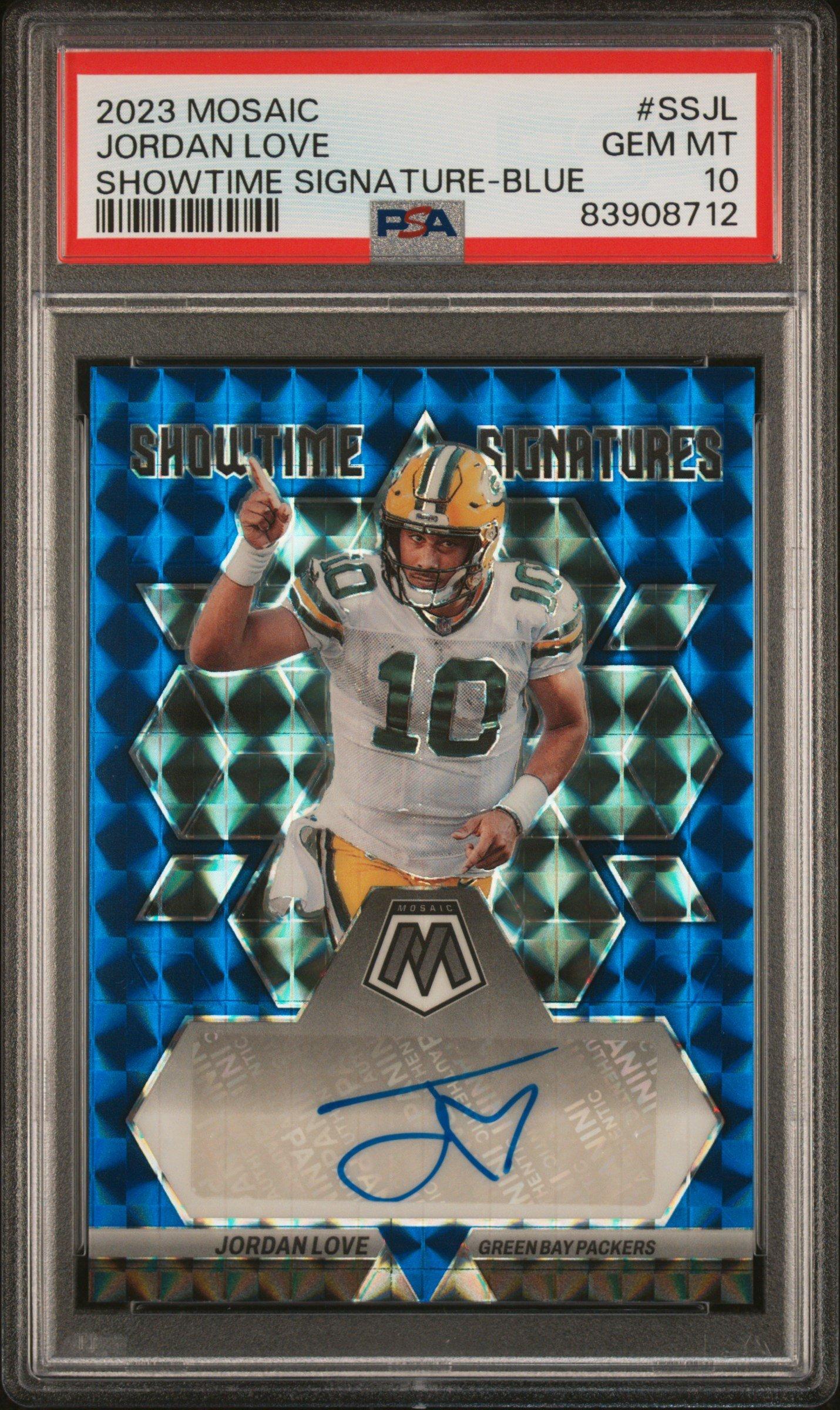 2023 Panini Mosaic Showtime Signature Ssjl Jordan Love Blue PSA 10