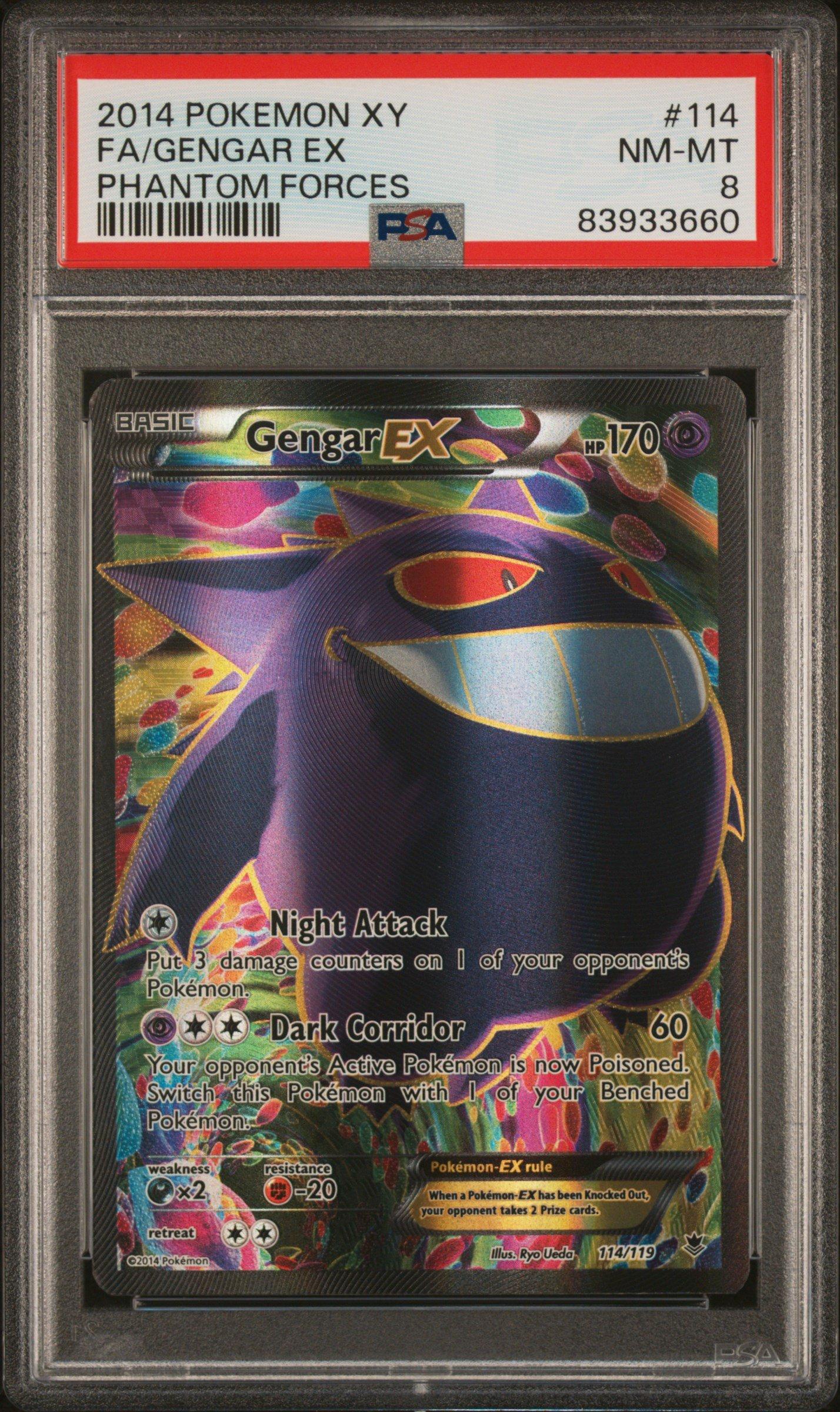 2014 Pokemon Xy Phantom Forces 114 Full Art/gengar Ex PSA 8 Graded
