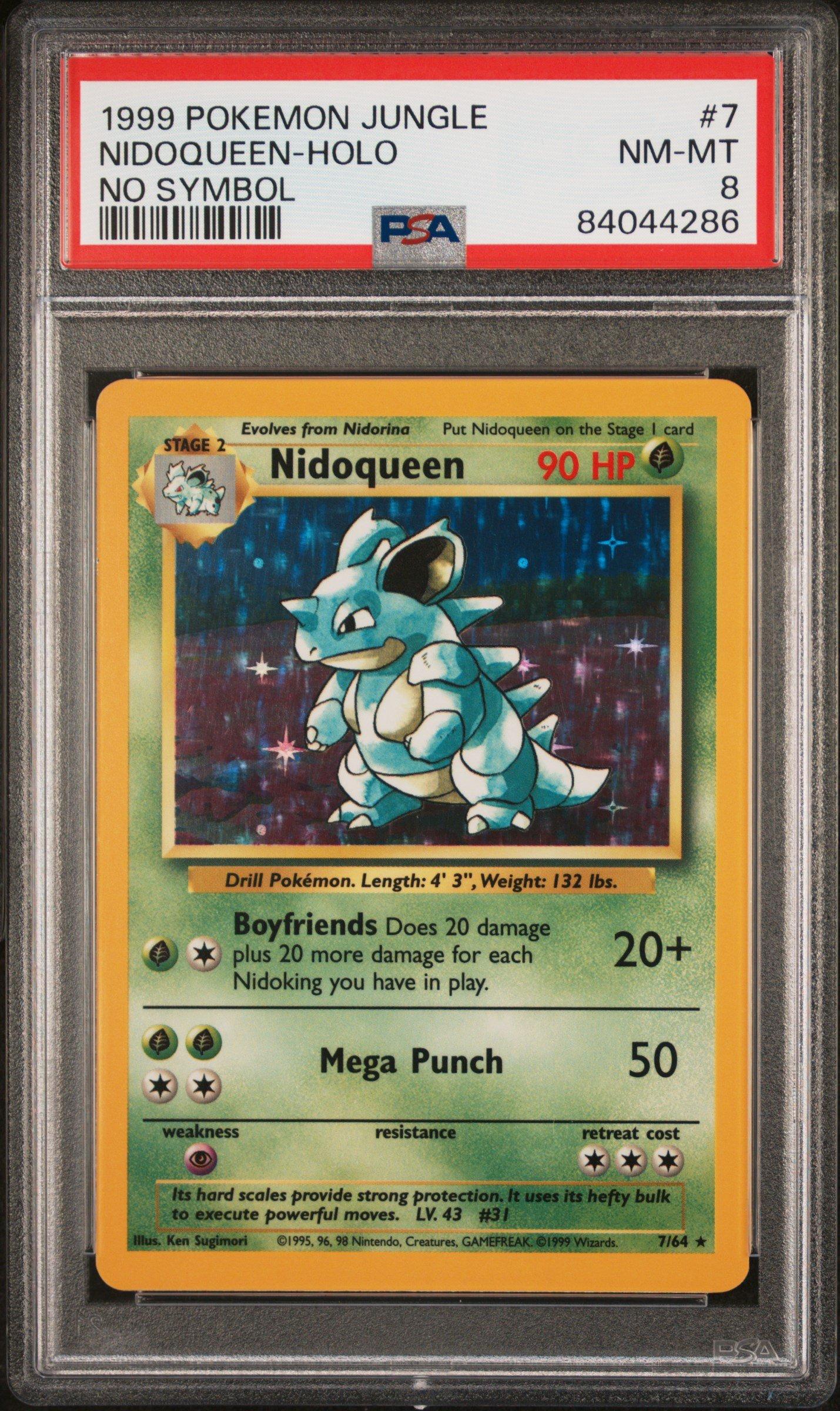 1999 Pokemon Jungle 7 Nidoqueen-holo No Symbol PSA 8 Graded Card