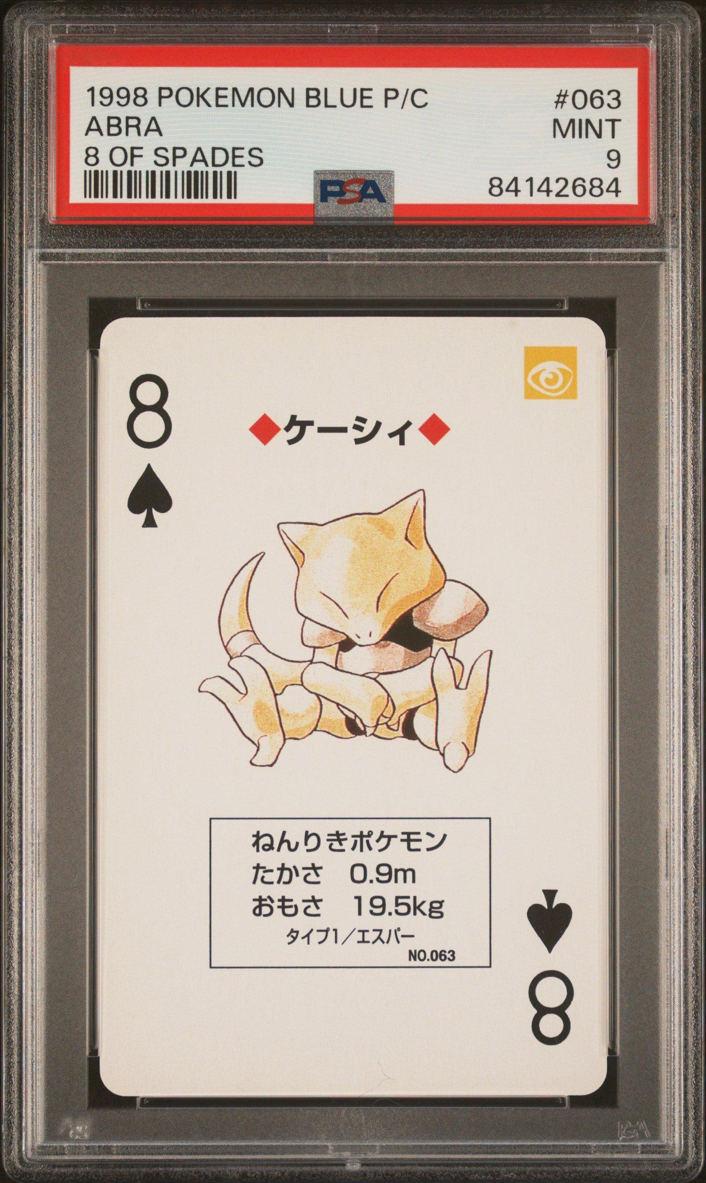 1998 Pokemon Blue Version Playing Cards 063 Abra 8 Of Spades PSA 9