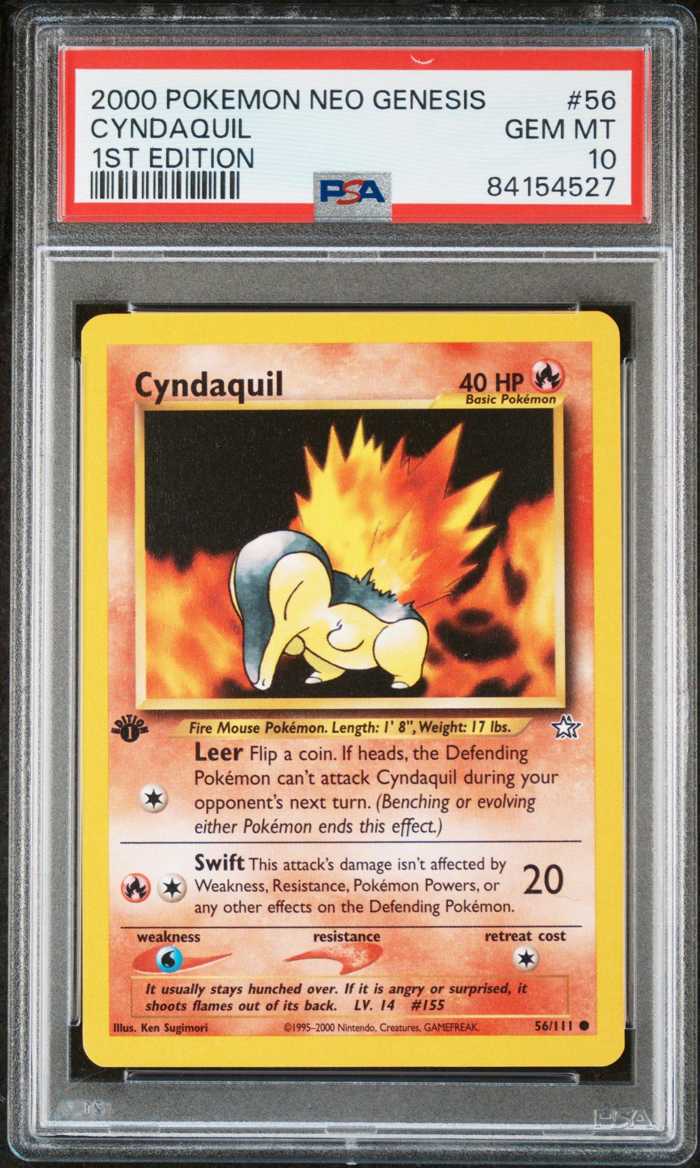 2000 Pokemon Neo Genesis 1st Edition 56 Cyndaquil PSA 10 Graded