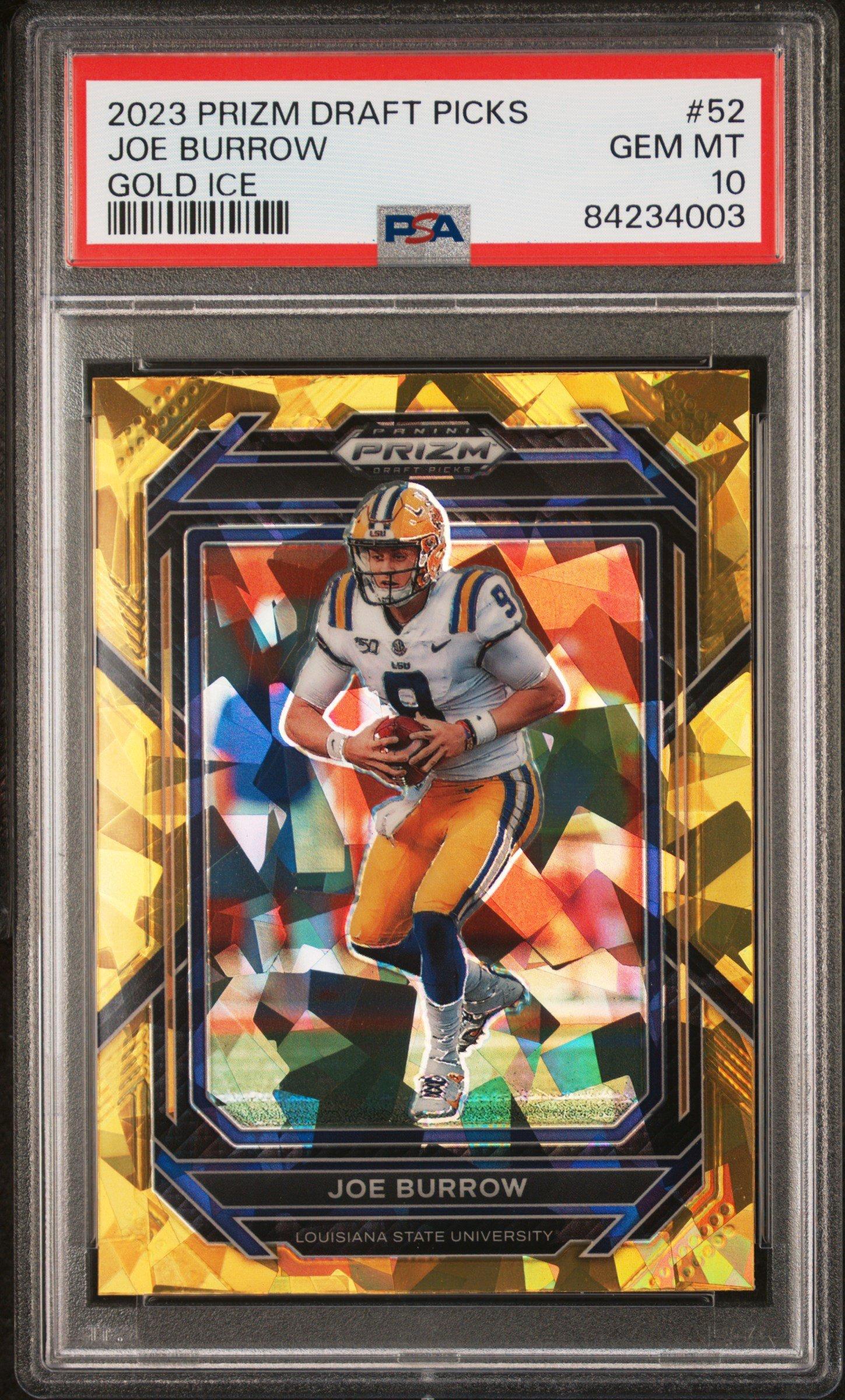 2023 Panini Prizm Draft Picks 52 Joe Burrow Gold Ice PSA 10