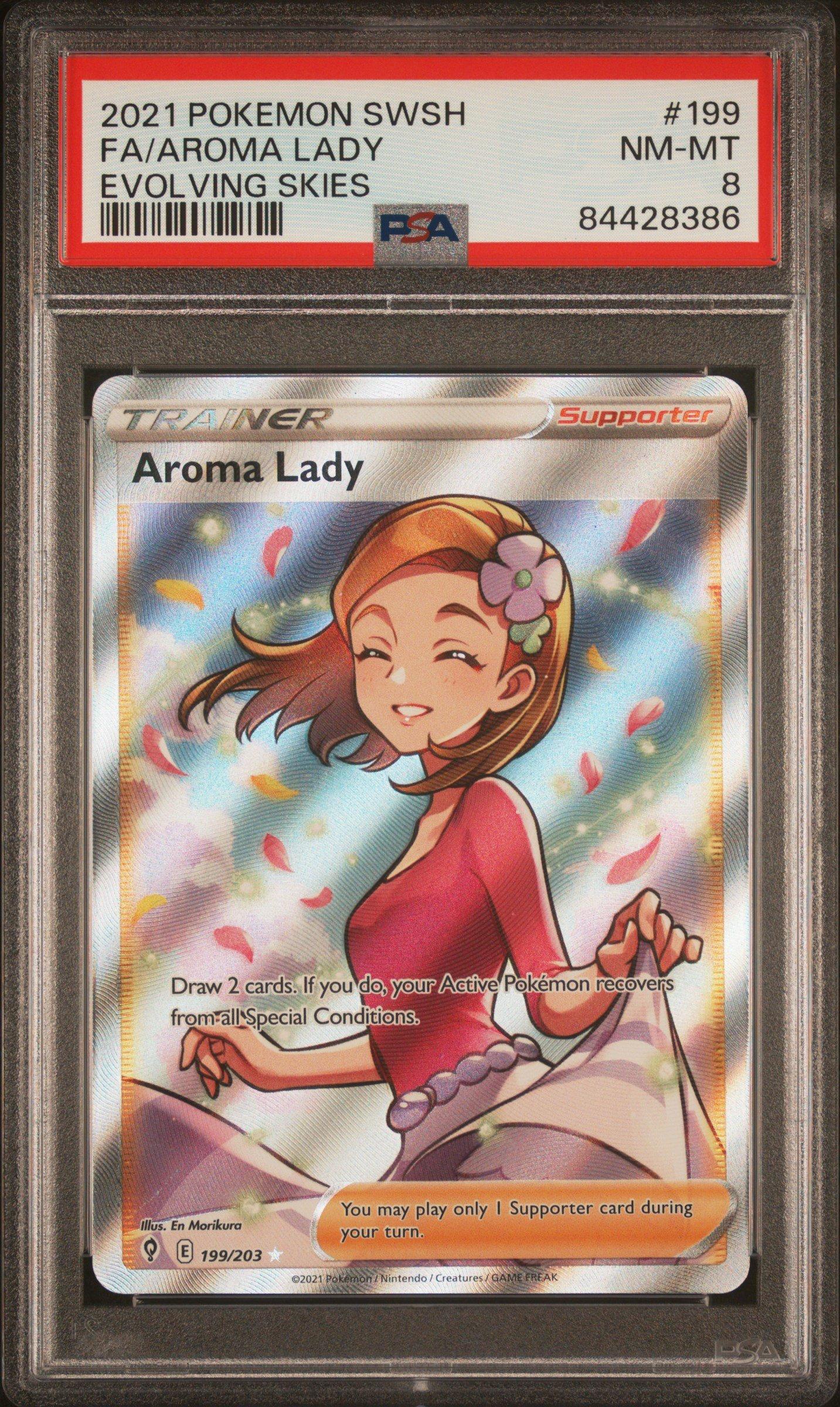 2021 Pokemon Sword & Shield Evolving Skies 199 Fa/aroma Lady PSA 8