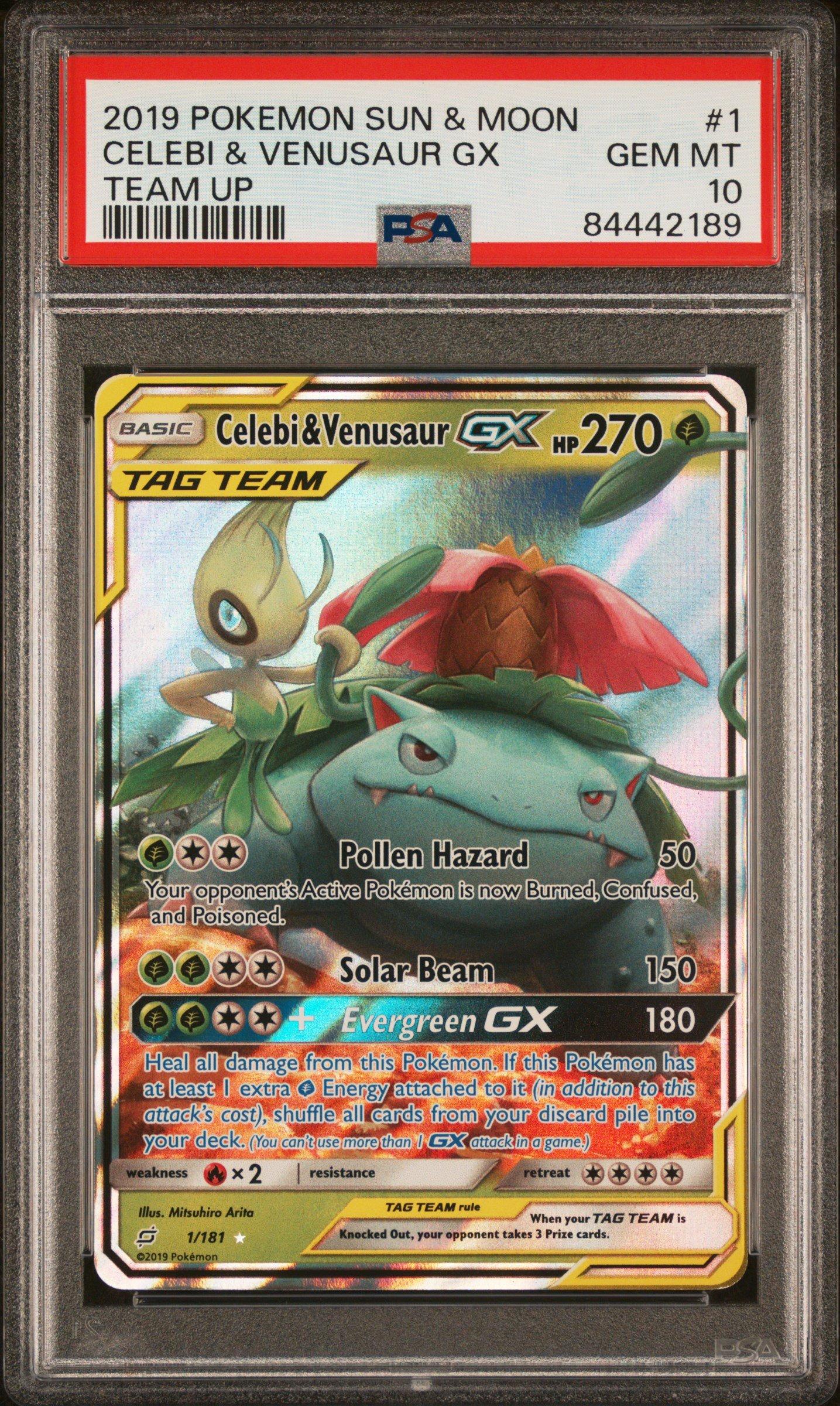 2019 Pokemon Sun & Moon Team Up 1 Celebi & Venusaur Gx PSA 10