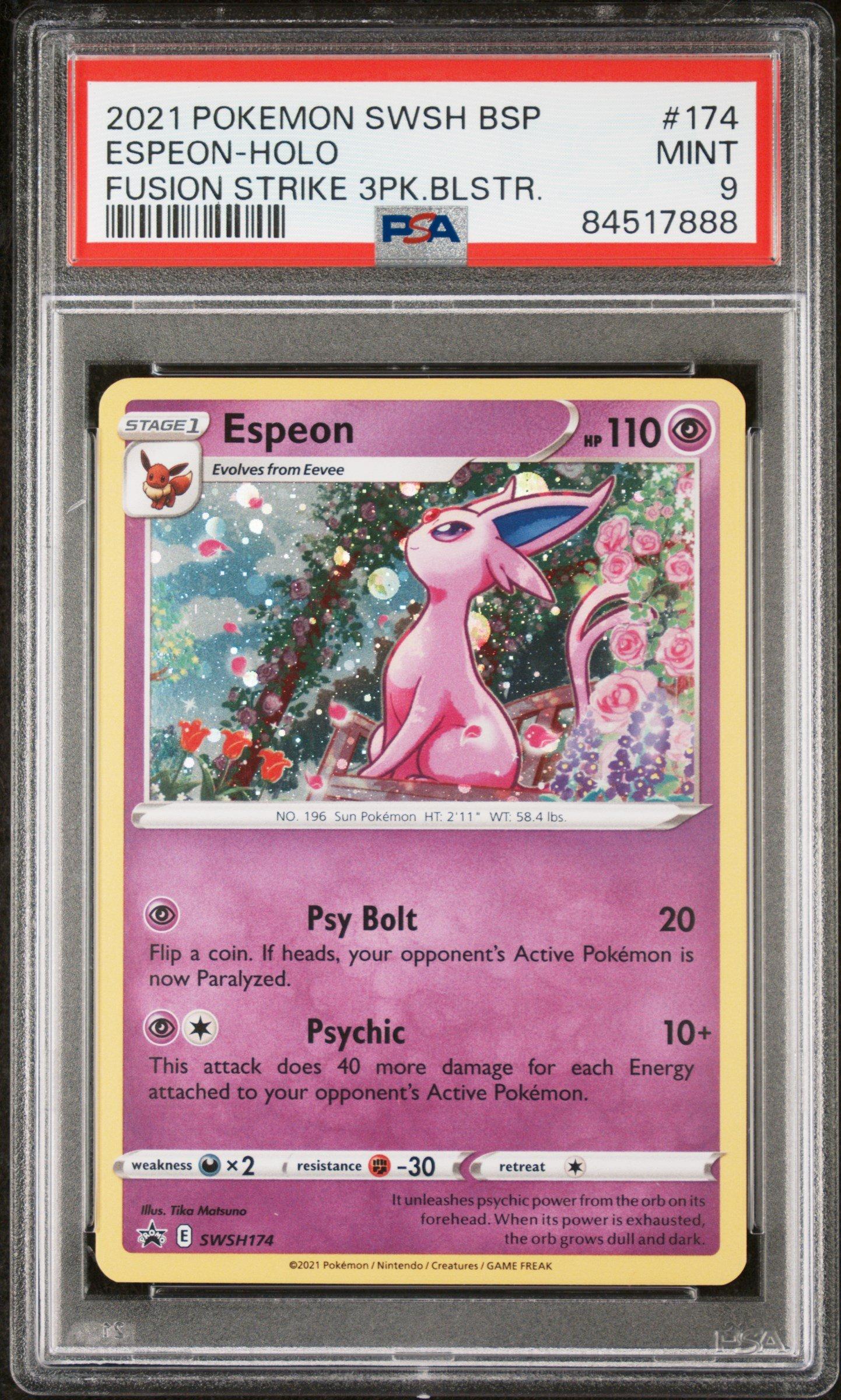 2021 Pokemon Swsh Black Star Promo 174 Espeon-holo Fusion Strike Three Pack Blisters PSA 9