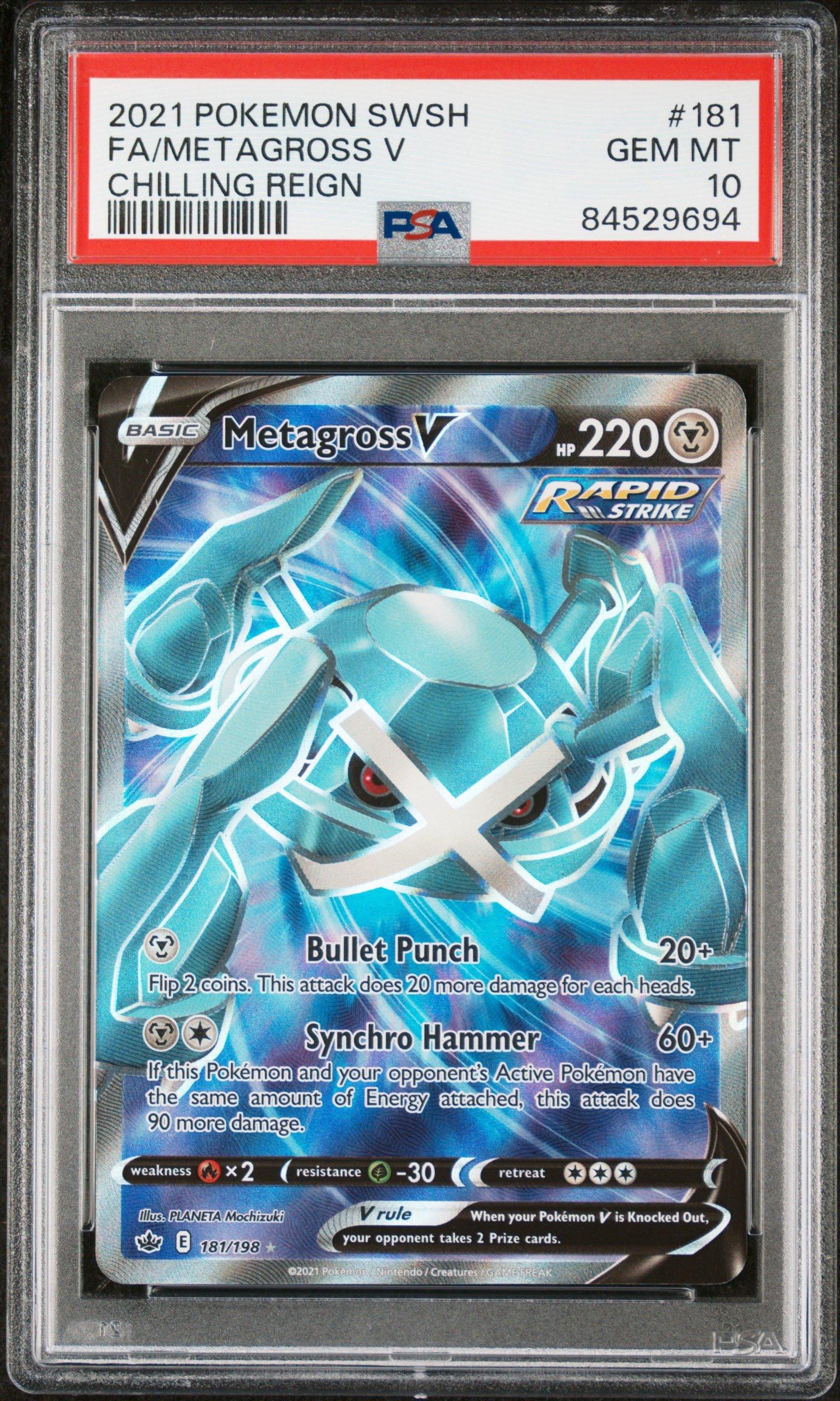 2021 Pokemon Sword & Shield Chilling Reign 181 Full Art/metagross V PSA 10