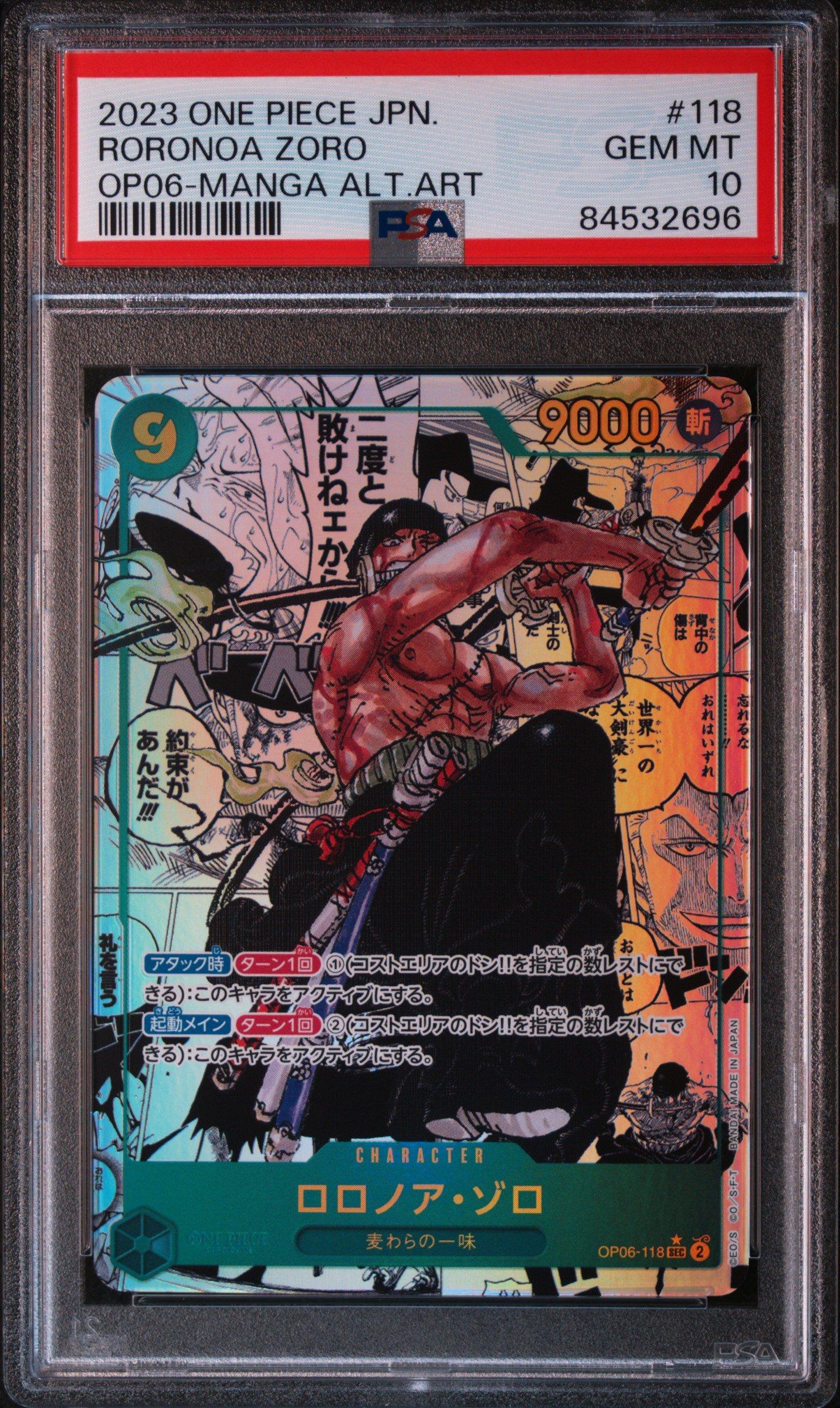 2023 One Piece Japanese Op06-wings Of The Captain 118 Roronoa Zoro Manga Alternate Art PSA 10