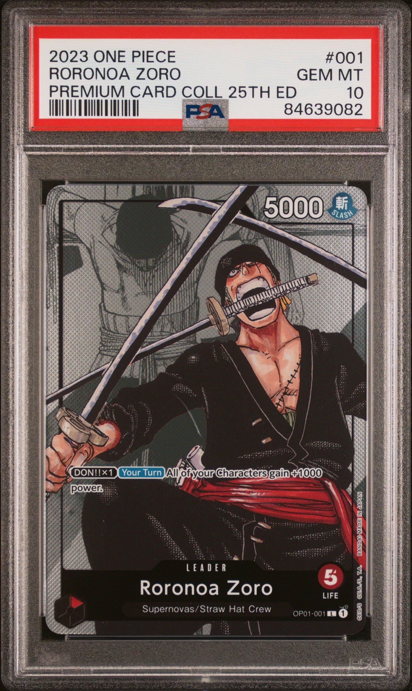 2023 One Piece Premium Bandai Premium Card Collection 25th Edition 001 Roronoa Zoro PSA 10