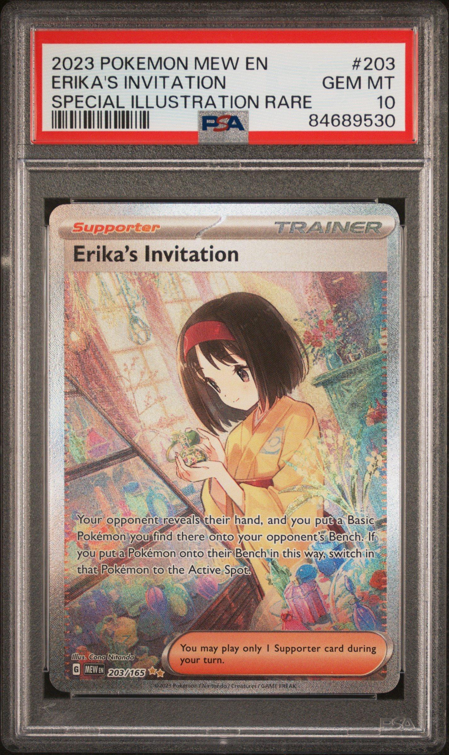cona nitanda pokemon cards 2023 Mew En-151 203 Erika's Invitation Special Illustration Rare PSA 10 Graded Card style setup or your main portfolio Emcee's Excitement | Dex -