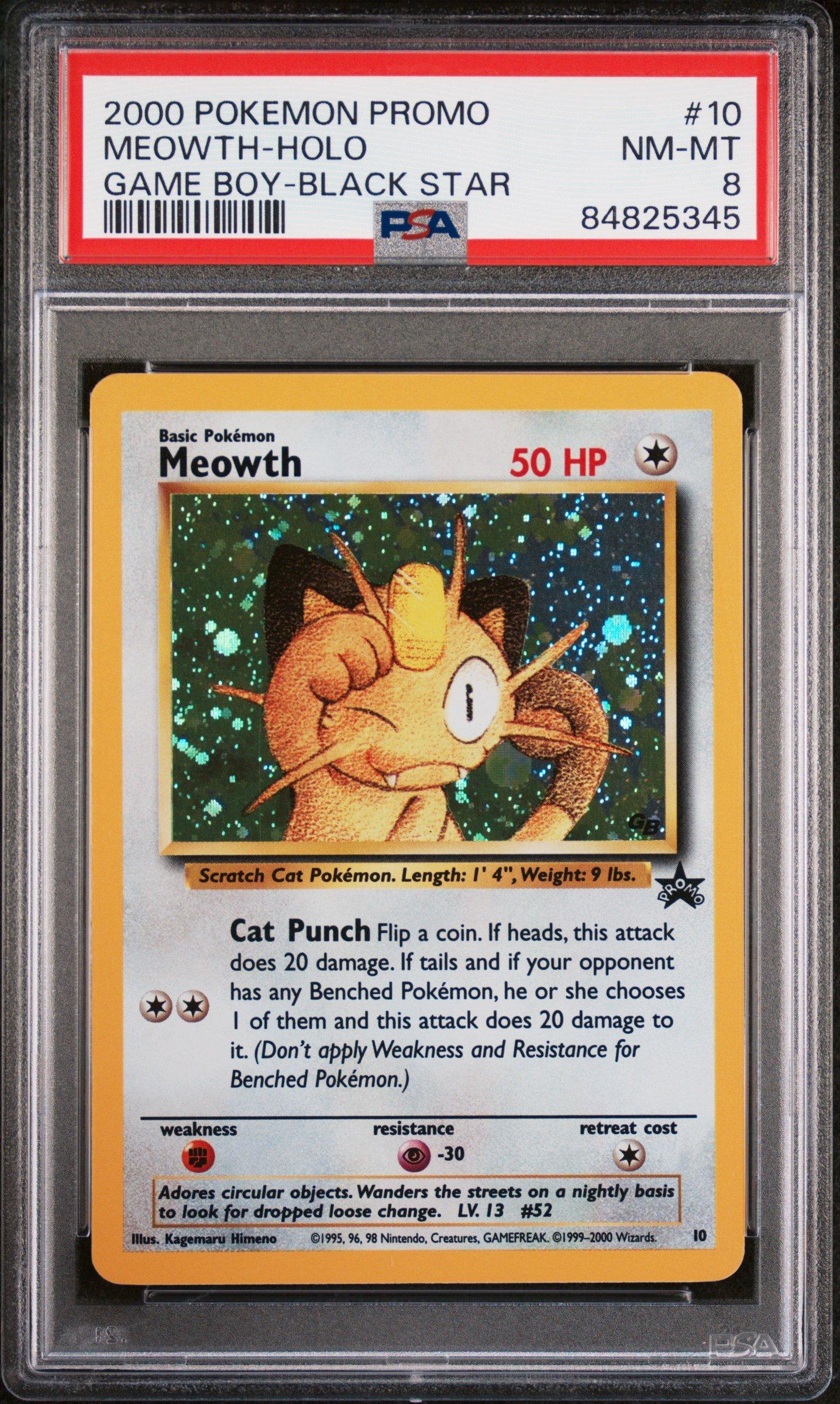 2000 Pokemon Promo Black Star 10 Meowth-holo Game Boy PSA 8 Graded
