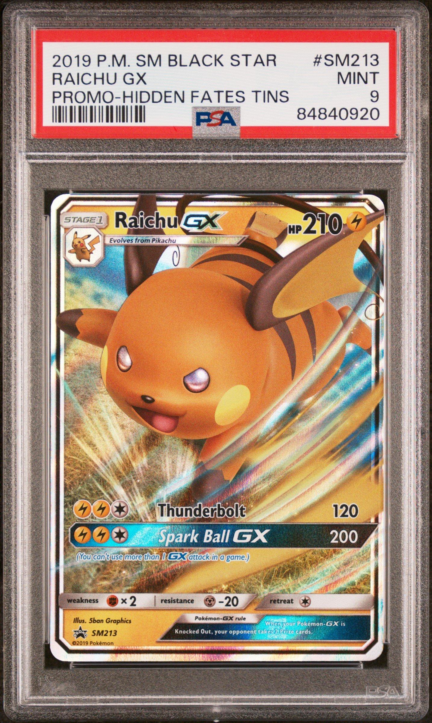 2019 Pokemon Sm Black Star Promo Sm213 Raichu Gx Hidden Fates Tins