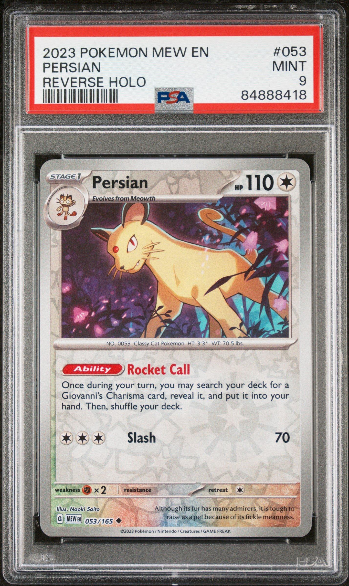 2023 Pokemon Mew En-151 053 Persian Reverse Holo PSA 9