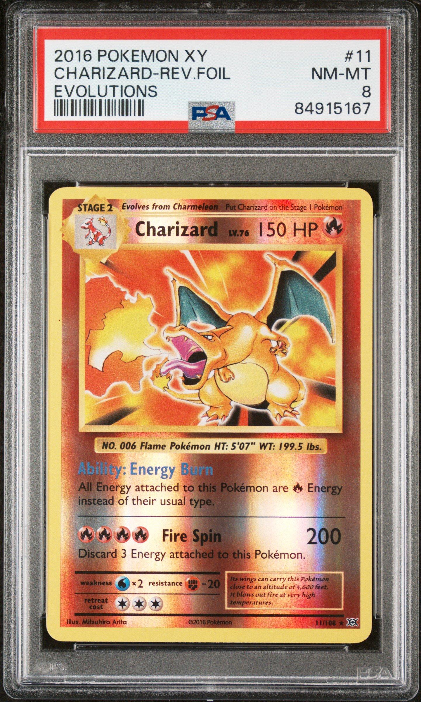 PSA8 Charizard リザードン リバホロ　2016 リバースホロ　英語 2016 Pokemon Xy Evolutions 11 Charizard-reverse Foil PSA 8 Graded