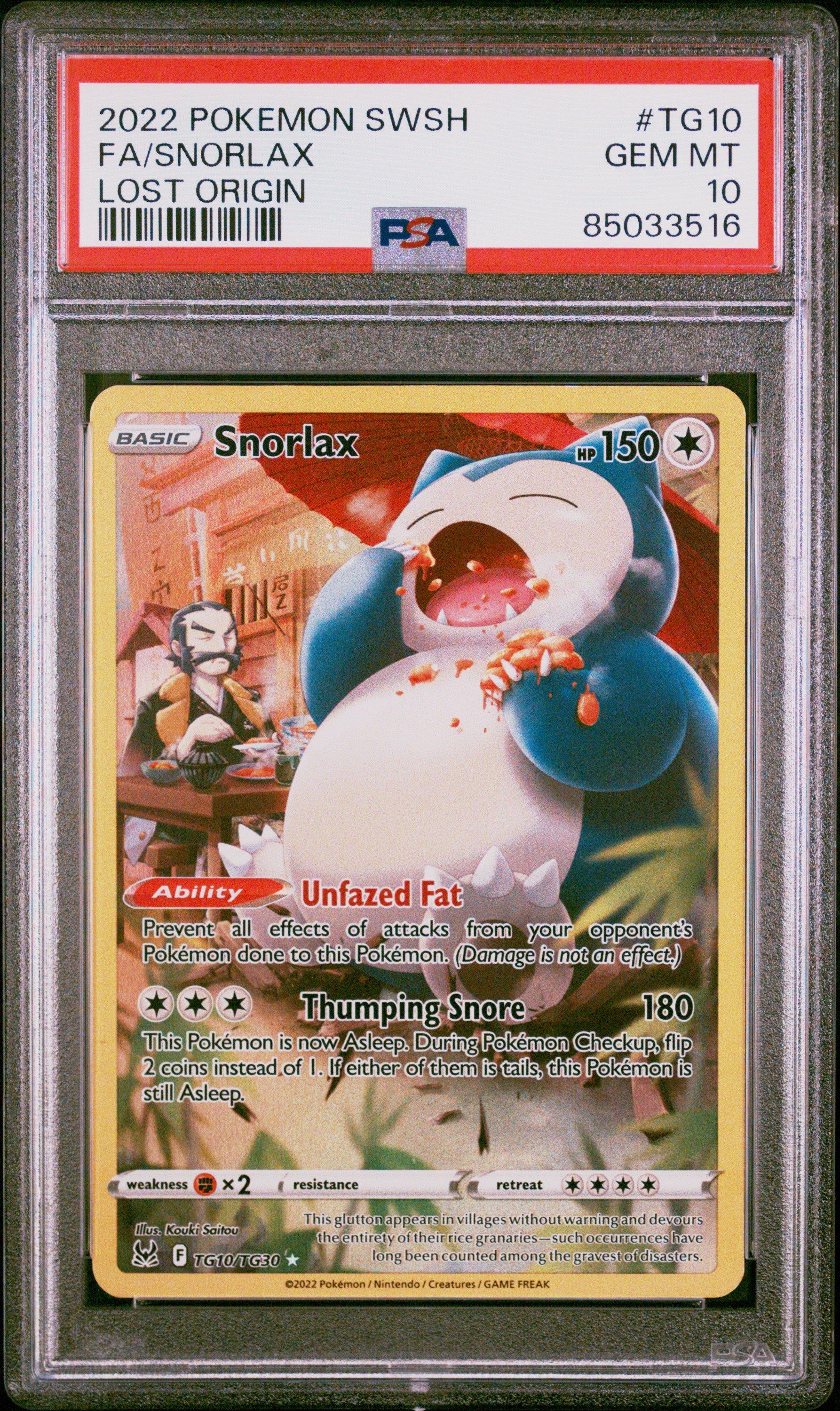 2022 Pokemon Sword & Shield Lost Origin Tg10 Full Art/snorlax PSA